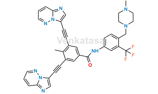 Picture of 3,5-bis(imidazo[1,2-b]pyridazin-3-ylethynyl)-4-methyl-N-(4-((4-methylpiperazin-1-yl)methyl)-3-(trifluoromethyl)phenyl)benzamide