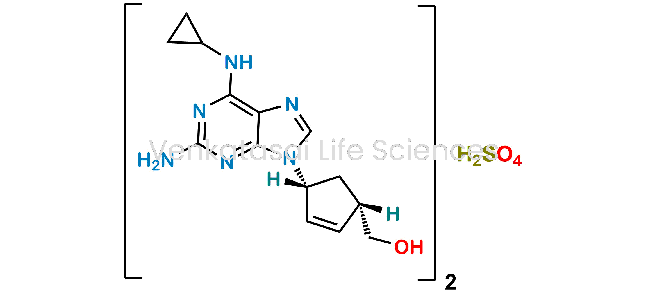Picture of ((1S,4R)-4-(2-Amino-6-(cyclopropylamino)-9H-purin-9-yl)cyclopent-2-en-1-yl)methanol sulfate ; Bis[[(1S,4R)-4-[2-amino-6-(cyclopropylamino)-9H-purin-9-yl]cyclopent-2-enyl]methanol] sulfate