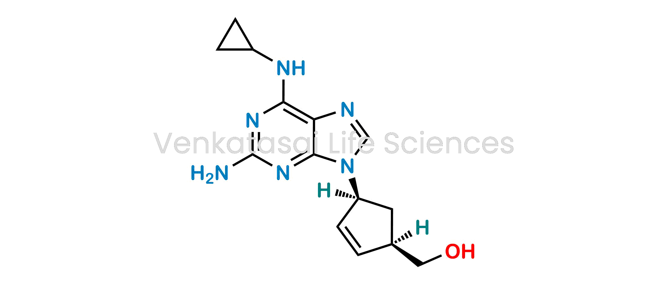 Picture of ((1R,4S)-4-(2-Amino-6-(cyclopropylamino)-9H-purin-9-yl)cyclopent-2-en-1-yl)methanol(1R,4S)-Abacavir?; ent-Abacavir?