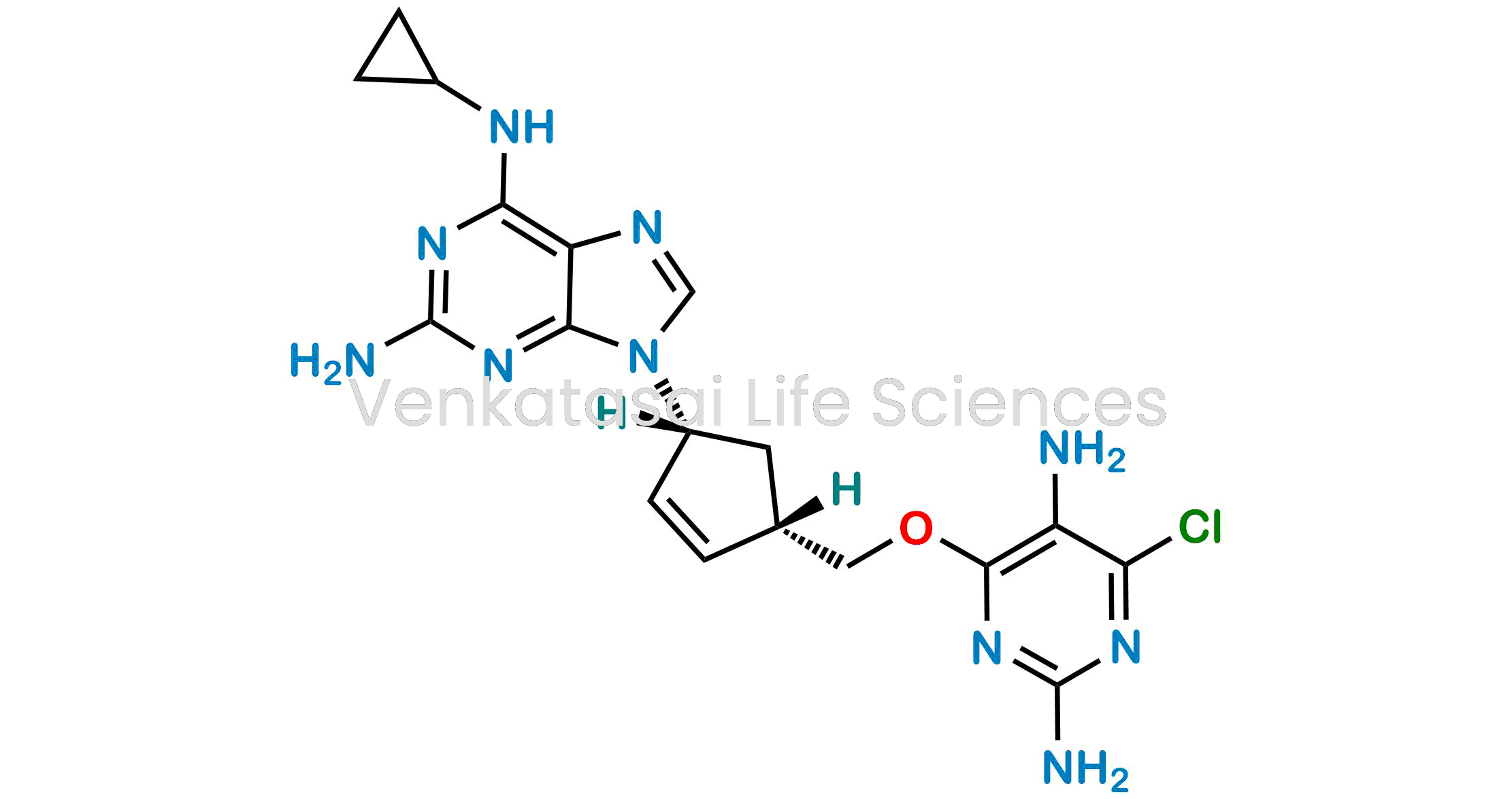 Picture of 6-(Cyclopropylamino)-9-[(1R,4S)-4-[[(2,5-diamino-6-chloropyrimidin-4-yl)oxy]methyl]cyclopent-2-enyl]-9H-purine-2-amine (as per EP);N6-Cyclopropyl-9-{(1R,4S)-4-[(2,5-diamino-6-chloropyrimidin-4-yloxy)methyl]cyclopent-2-enyl}-9H-purine-2,6-diamine (as per U