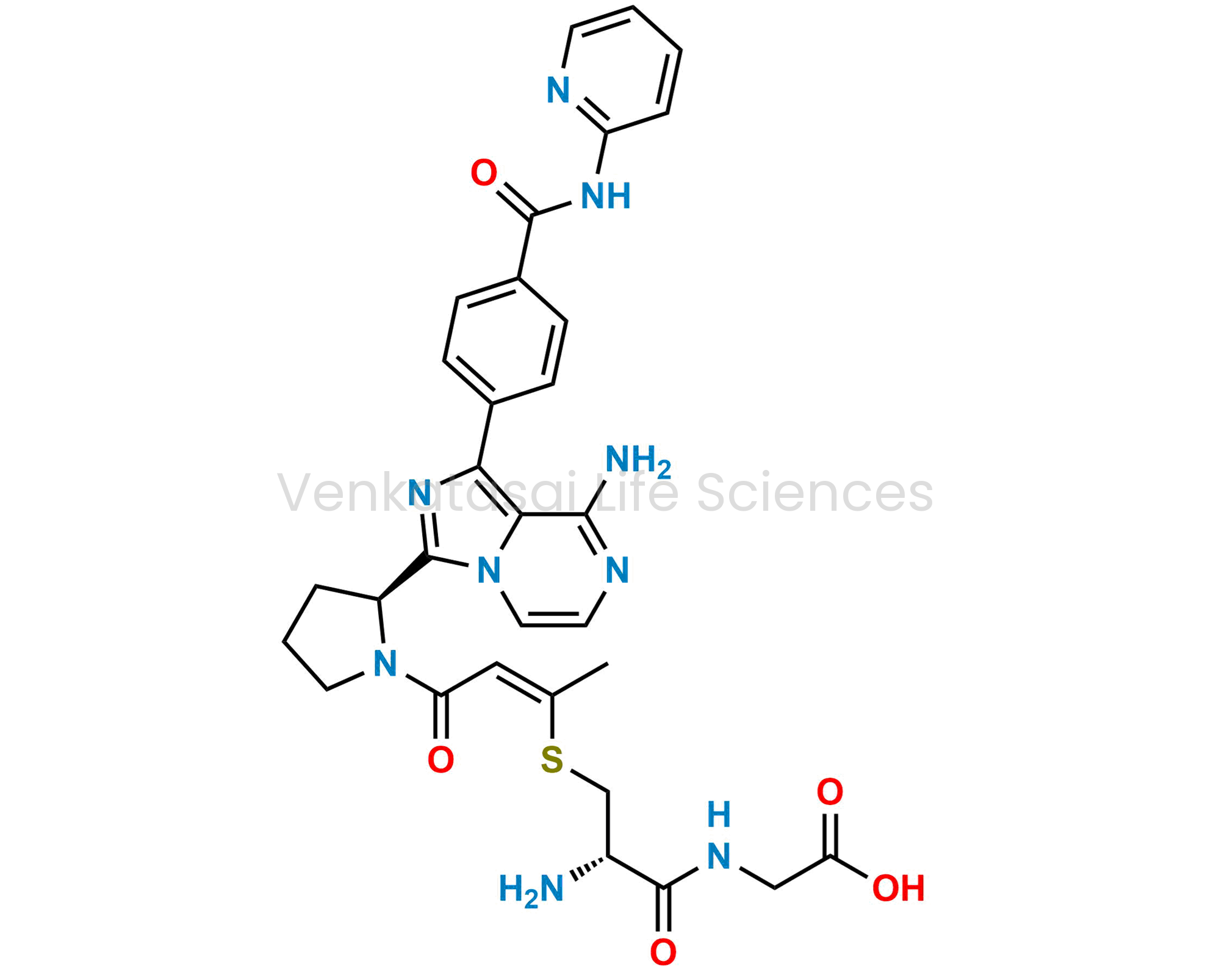 ((2R,E)-2-amino-6-((S)-2-(8-amino-1-(4-(pyridin-2-ylcarbamoyl)phenyl)imidazo[1,5-a]pyrazin-3-yl)pyrrolidin-1-yl)-3-mercapto-4-methyl-6-oxohex-4-enoyl)glycine