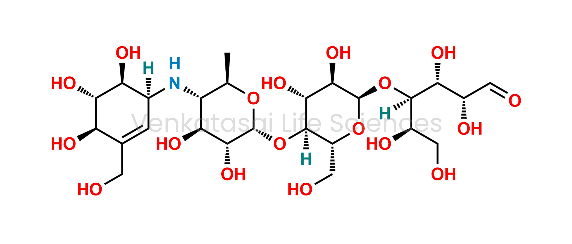 O-4,6-Dideoxy-4-[[(1S,4R,5S,6S)-4,5,6-trihydroxy-3-(hydroxymethyl)cyclohex-2-enyl]amino]-?-d-glucopyranosyl-(1?4)-O-?-d-glucopyranosyl-(1?4)-d-glucopyranose (as per EP); O-4,6-Dideoxy-4-{[(1S,4R,5S,6S)-4,5,6-trihydroxy-3-(hydroxymethyl)-2-cyclohexen-1-yl]