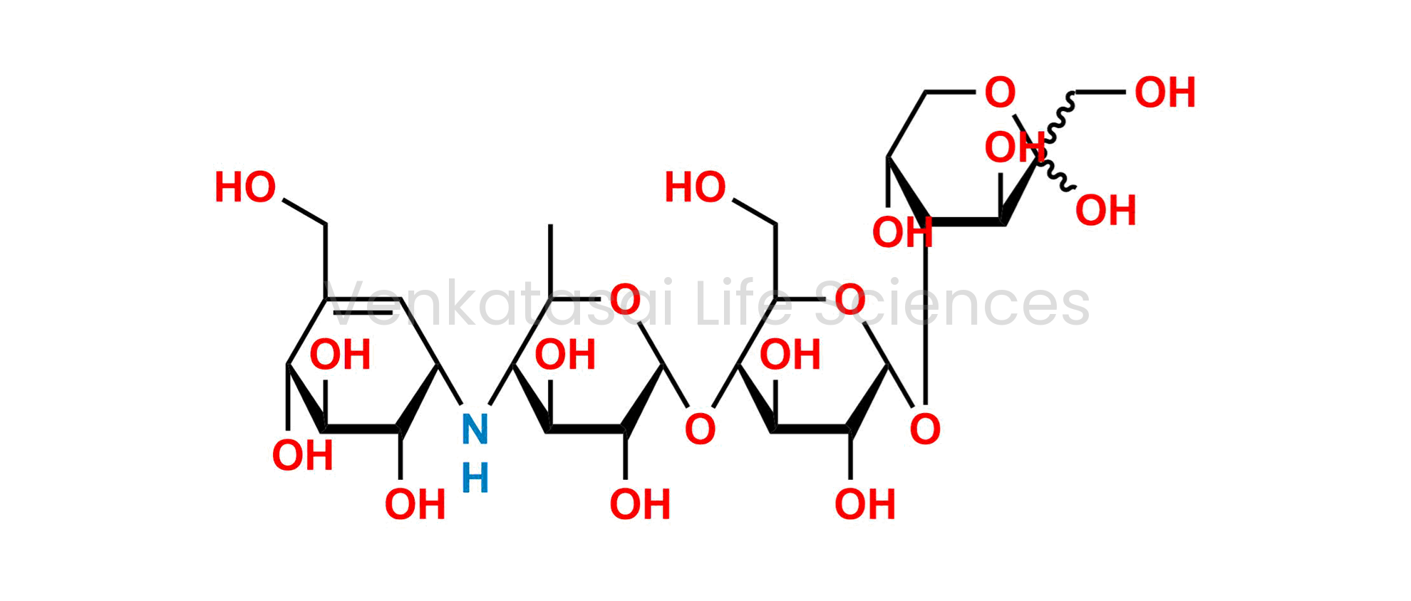 O-4,6-dideoxy-4-[[(1S,4R,5S,6S)-4,5,6-trihydroxy-3-(hydroxymethyl)cyclohex-2-enyl]amino]-?-d-glucopyranosyl-(1?4)-O-?-d-glucopyranosyl-(1?4)-d-arabino-hex-2-ulopyranose (as per EP & USP)