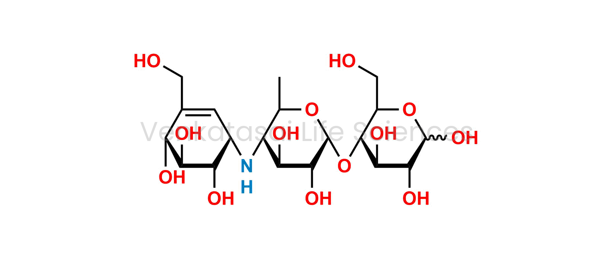 4-O-[4,6-dideoxy-4-[[(1S,4R,5S,6S)-4,5,6-trihydroxy-3-(hydroxymethyl)cyclohex-2-enyl]amino]-?-D-glucopyranosyl]-D-glucopyranose (as per EP); 4-O-[4,6-Dideoxy-4-{[(1S,4R,5S,6S)-4,5,6-trihydroxy-3-(hydroxymethyl)cyclohex-2-enyl]amino}-?-d-glucopyranosyl]-d-