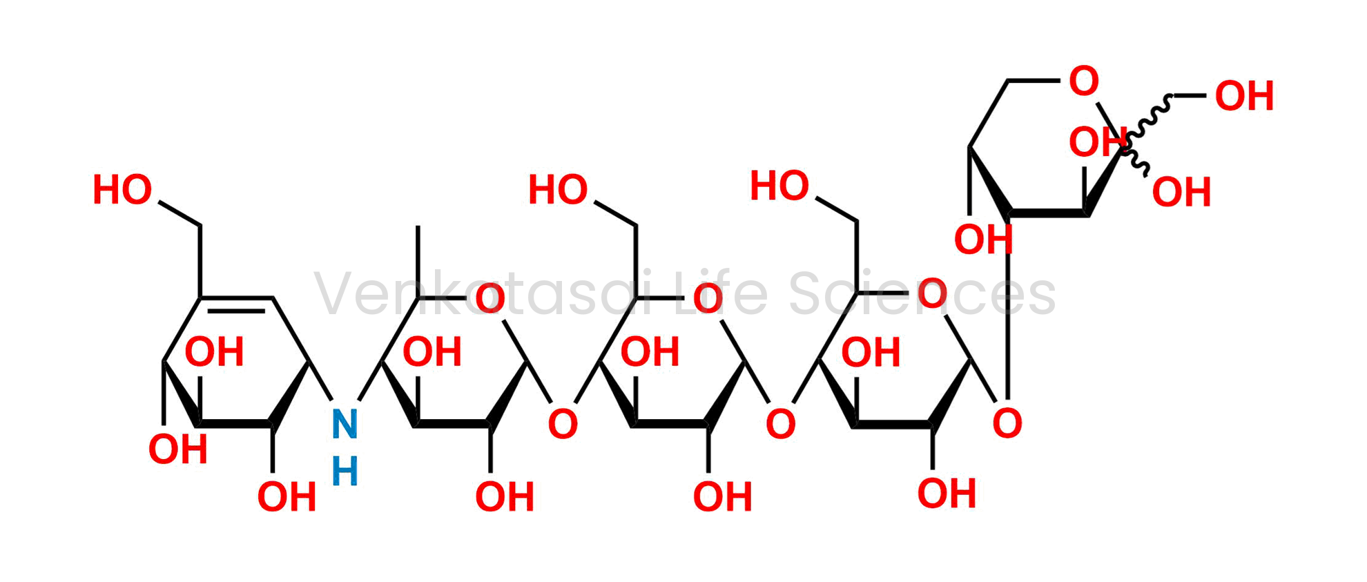 O-4,6-dideoxy-4-[[(1S,4R,5S,6S)-4,5,6-trihydroxy-3-(hydroxymethyl)cyclohex-2-enyl]amino]-?-D-glucopyranosyl-(1?4)-O-?-D-glucopyranosyl-(1?4)-O-?-D-glucopyranosyl-(1?4)-D-arabino-hex-2-ulopyranose ( as per EP); O-4,6-Dideoxy-4-{[(1S,4R,5S,6S)-4,5,6-trihydr