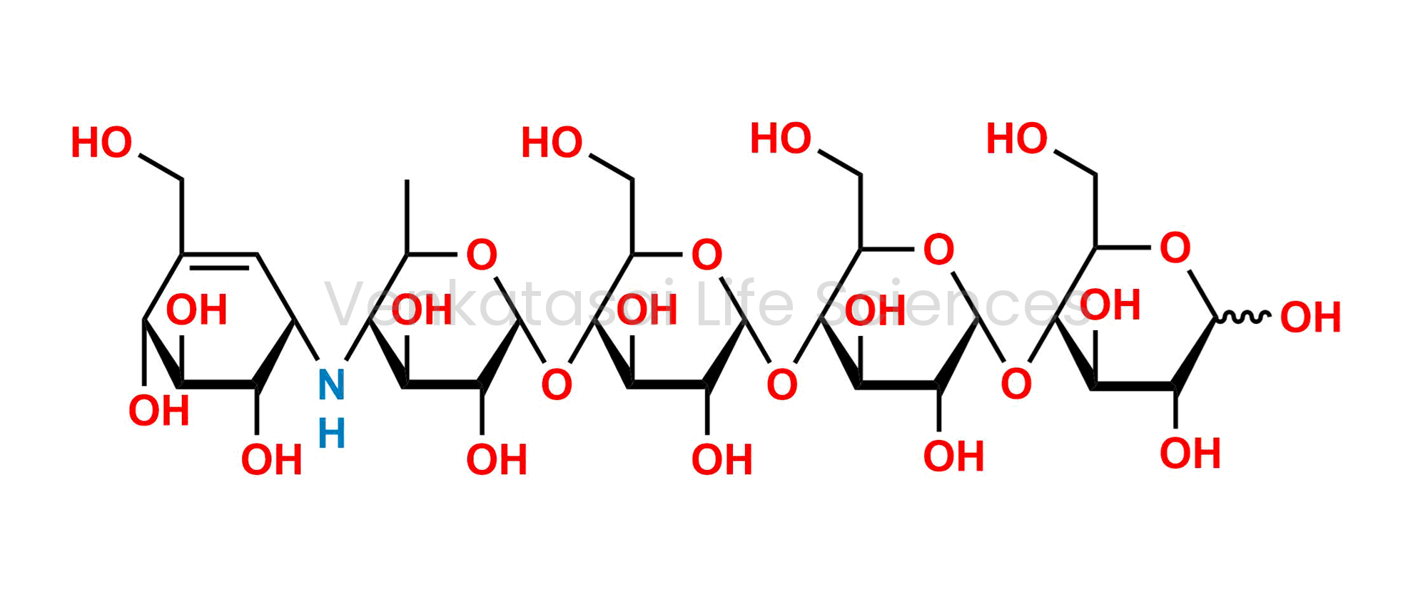 O-4,6-dideoxy-4-[[(1S,4R,5S,6S)-4,5,6-trihydroxy-3-(hydroxymethyl)cyclohex-2-enyl]amino]-?-d-glucopyranosyl-(1?4)-O-?-d-glucopyranosyl-(1?4)-O-?-d-glucopyranosyl-(1?4)-d-glucopyranose (as per EP & USP)
