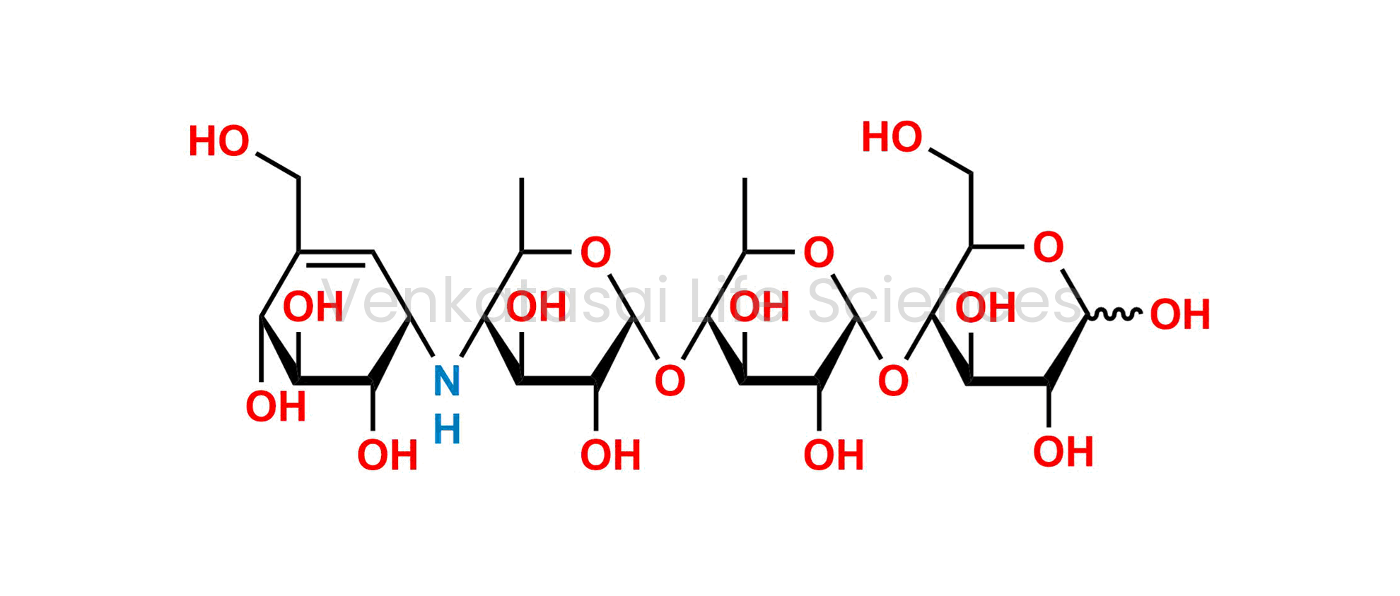 O-4,6-dideoxy-4-[[(1S,4R,5S,6S)-4,5,6-trihydroxy-3-(hydroxymethyl)cyclohex-2-enyl]amino]-?-D-glucopyranosyl-(1?4)-O-6-deoxy-?-D-glucopyranosyl-(1?4)-D-glucopyranose (as per EP & USP)