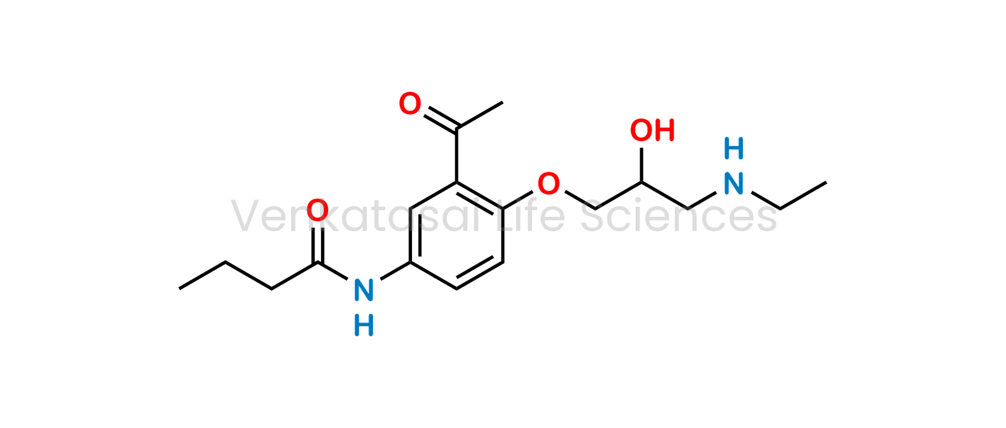 N-[3-Acetyl-4-[(2RS)-3-(ethylamino)-2-hydroxypropoxy]phenyl]butanamide (as per EP);   N-{3-Acetyl-4-[3-(ethylamino)-2-hydroxypropoxy]phenyl}butyramide (as per USP); N-Desisopropyl-N-Ethyl Acebutolol