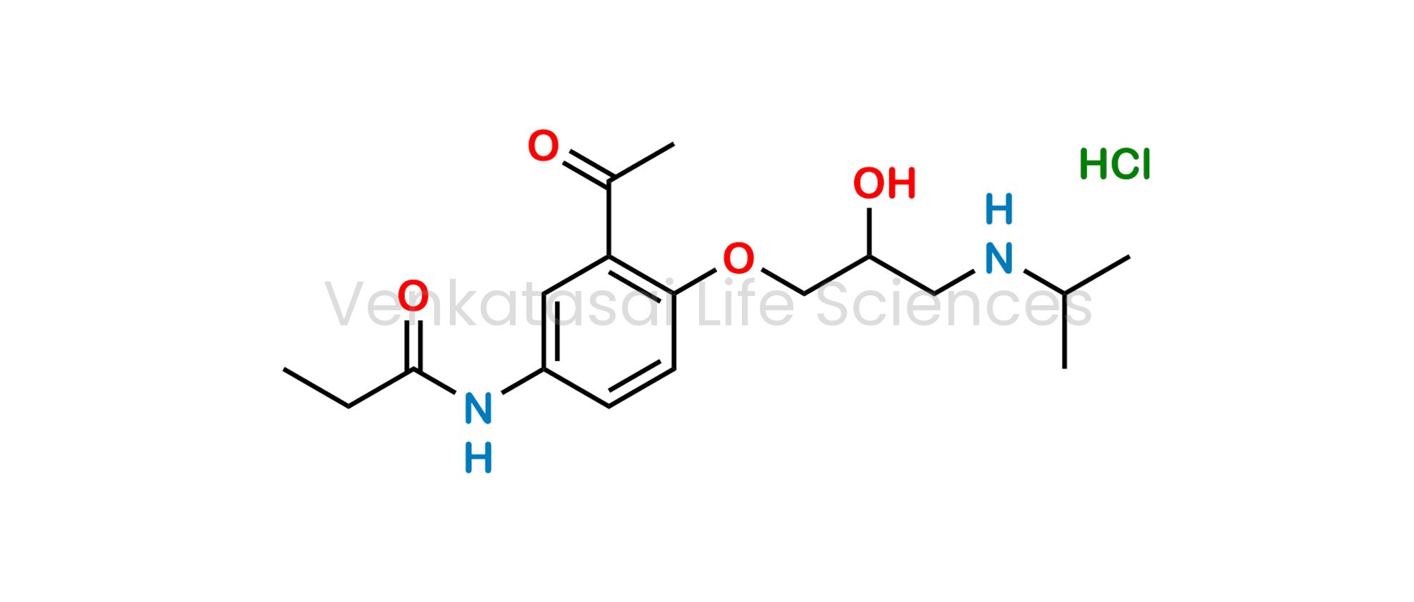 N-[3-Acetyl-4-[(2RS)-2-hydroxy-3-[(1-methylethyl) amino] propoxy] phenyl] propanamide hydrochloride (as per EP)