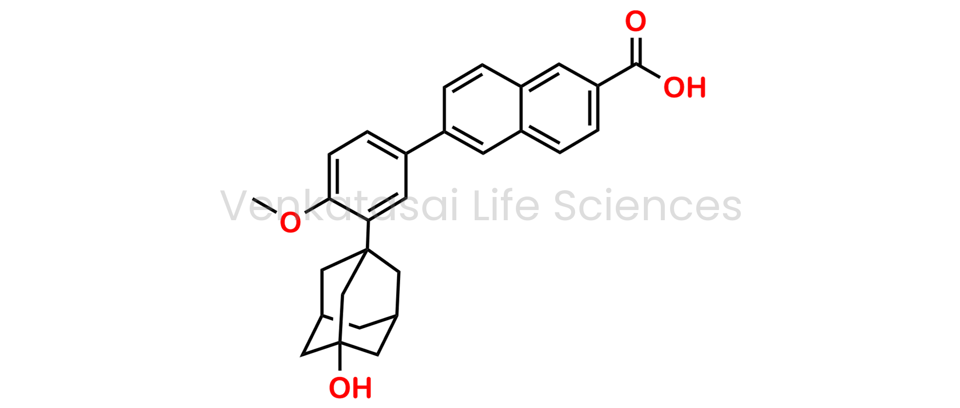 6-[3-(3-hydroxytricyclo[3.3.1.13,7]dec-1-yl)-4-methoxyphenyl]naphthalene-2-carboxylic acid (as per EP); 6-[3-(3-Hydroxyadamant-1-yl)-4-methoxyphenyl]-2-naphthoic acid (as per USP)