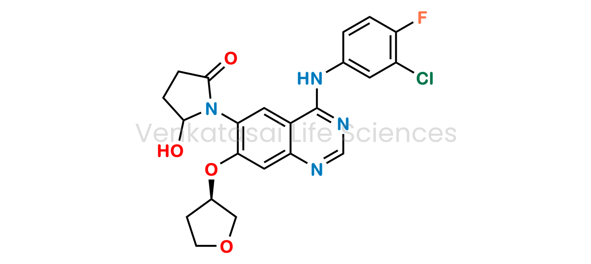 1-(4-((3-chloro-4-fluorophenyl)amino)-7-(((R)-tetrahydrofuran-3-yl)oxy)quinazolin-6-yl)-5-hydroxypyrrolidin-2-one ; Des-(4-dimethylamino-2-en-1-oxo)butylamino 6-(5-Hydroxy-pyrrolidin-2-on-1-yl) Afatinib