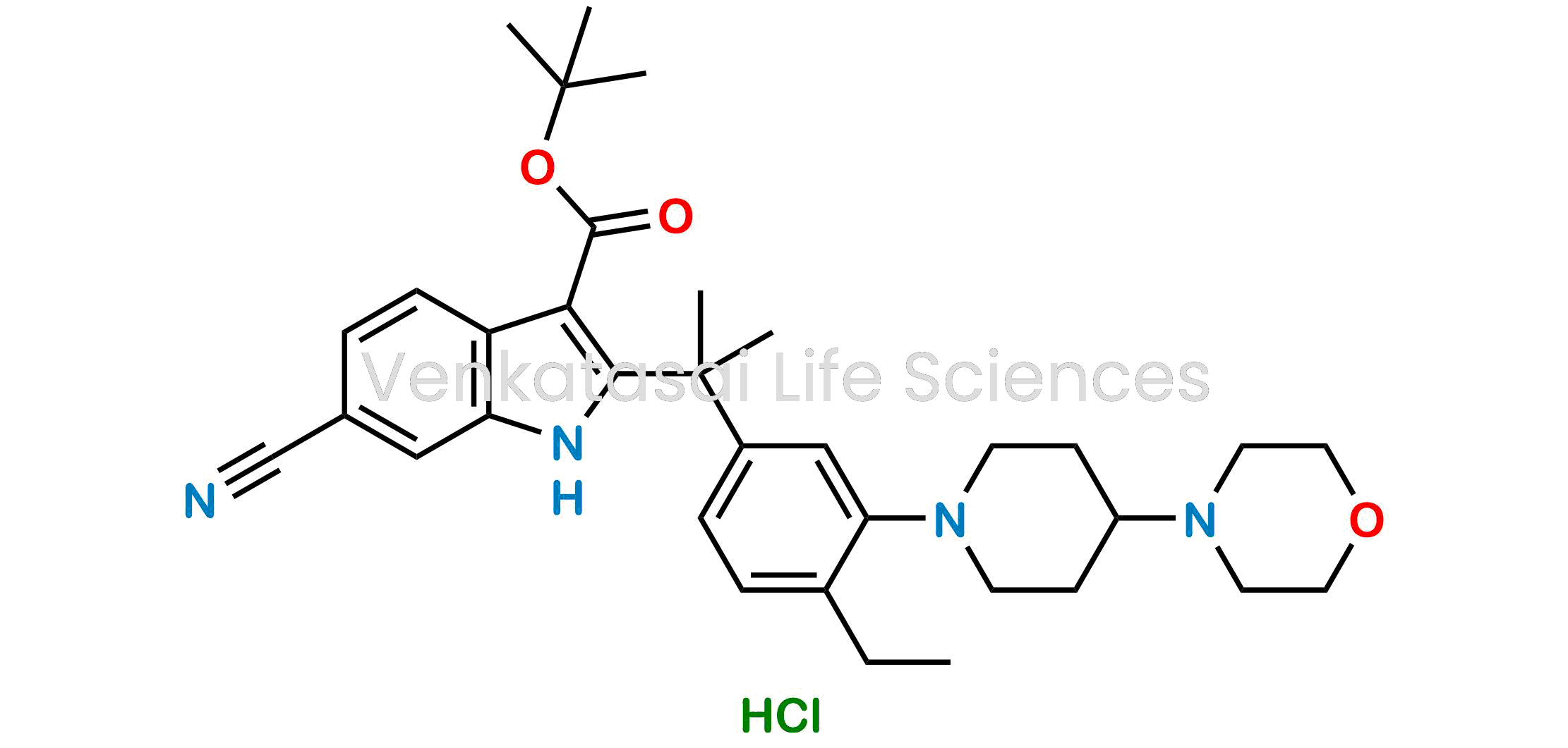 Tert-butyl 6-cyano-2-(2-(4-ethyl-3-(4-morpholinopiperidin-1-yl)phenyl)propan-2-yl)-1H-indole-3-carboxylate hydrochloride