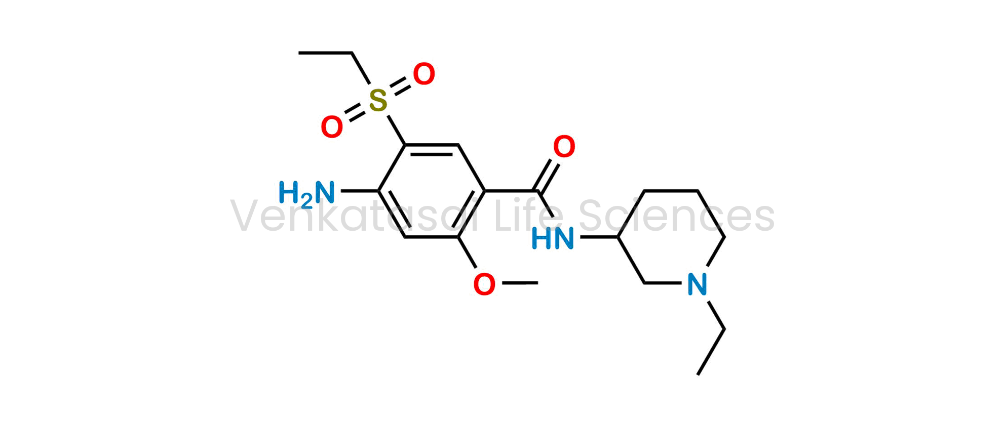 4-Amino-N-(1-ethyl-3-piperidinyl)-5-(ethylsulfonyl)-2-methoxybenzamide; N-Des[(1-ethyl-2-pyrrolidinyl)methyl]-N-(1-ethyl-3-piperidinyl) Amisulpride; 4-Amino-N-(1-ethyl-3-piperidinyl)-5-(ethylsulfonyl)-2-methoxybenzamide