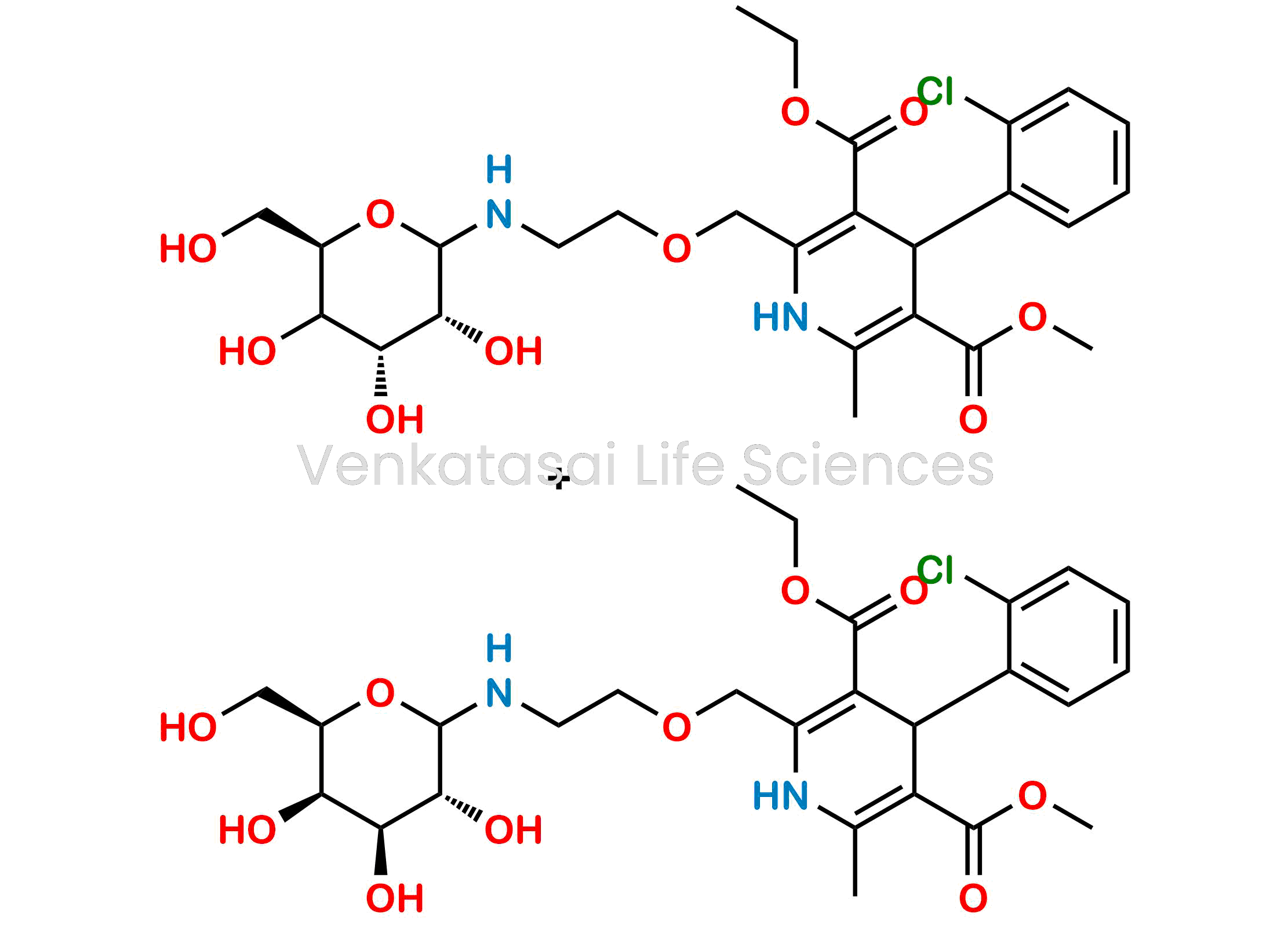 3-ethyl 5-methyl 4-(2-chlorophenyl)-6-methyl-2-((2-(((3R,4R,6R)-3,4,5-trihydroxy-6-(hydroxymethyl)tetrahydro-2H-pyran-2-yl)amino)ethoxy)methyl)-1,4-dihydropyridine-3,5-dicarboxylate compound with 3-ethyl 5-methyl 4-(2-chlorophenyl)-6-methyl-2-((2-(((3R,4S