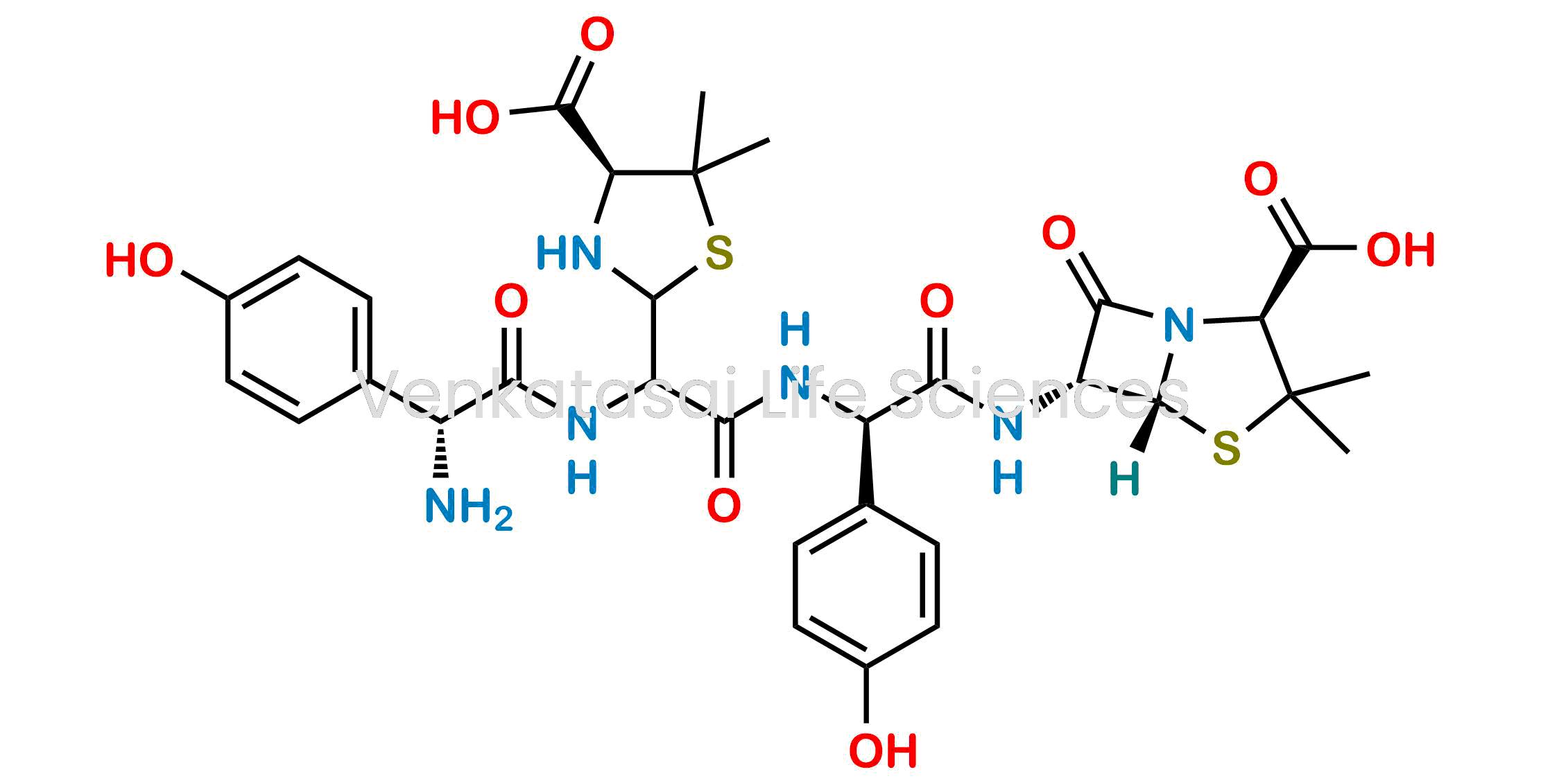 ((2S,5R,6R)-6-((2R)-2-{2-[(R)-2-Amino-2-(4-hydroxyphenyl)acetamido]-2-[(4S)-4-carboxy-5,5- dimethylthiazolidin-2-yl]acetamido}-2-(4-hydroxyphenyl)acetamido)-3,3-dimethyl-7-oxo-4-thia-1- azabicyclo[3.2.0]-heptane-2-carboxylic acid)) (as per USP)