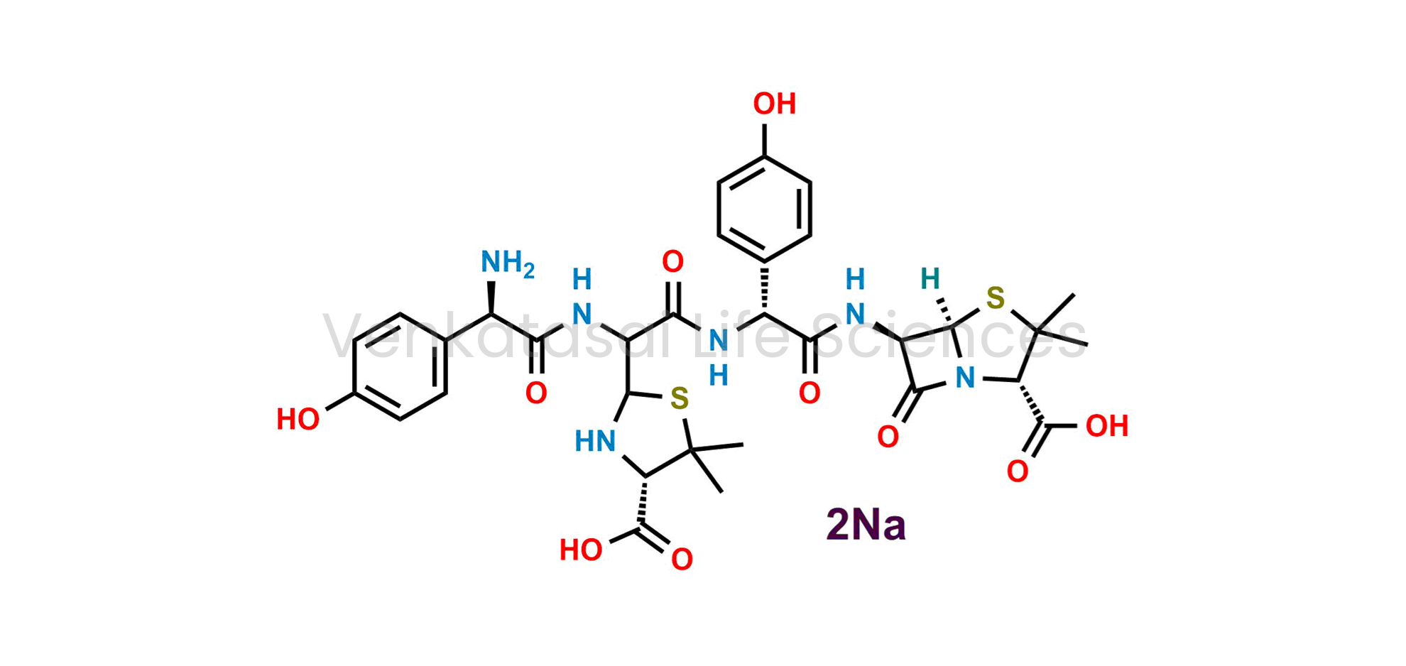 Disodium ((2S,5R,6R)-6-((2R)-2-{2-[(R)-2-Amino-2-(4-hydroxyphenyl)acetamido]-2-[(4S)-4-carboxy-5,5- dimethylthiazolidin-2-yl]acetamido}-2-(4-hydroxyphenyl)acetamido)-3,3-dimethyl-7-oxo-4-thia-1- azabicyclo[3.2.0]-heptane-2-carboxylic acid)) (as per USP)
