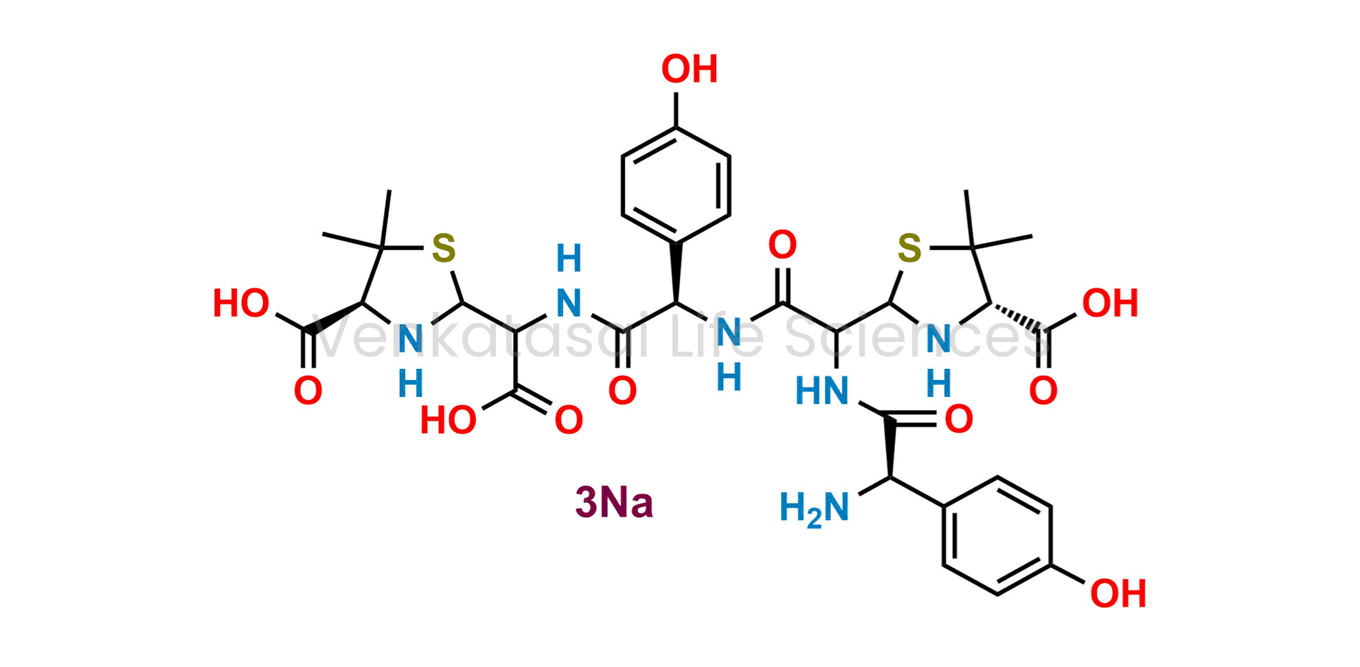 ?(2R)-(2R)-2-[(2R,4S)thyl-2-thiazolidinyl]glycyl-(2R)-2-(4-hydroxyphenyl)glycyl-2-[(2R,4S)-4-carboxy-5,5-dimethyl-2-thiazolidinyl]glycine tri sodium salt.