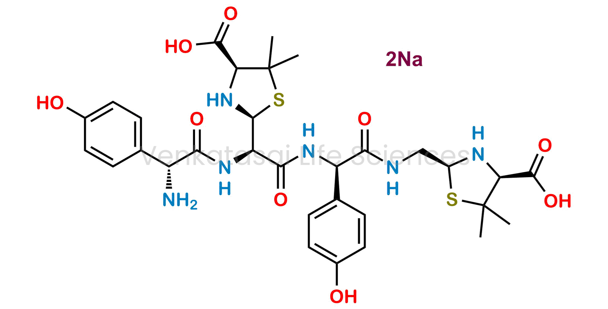(2R,4S)-2-((1S)-1-((R)-2-amino-2-(4-hydroxyphenyl)acetamido)-2-(((1R)-2-((((2R)-4-carboxy-5,5-dimethylthiazolidin-2-yl)methyl)amino)-1-(4-hydroxyphenyl)-2-oxoethyl)amino)-2-oxoethyl)-5,5-dimethylthiazolidine-4-carboxylic acid, Disodium salt