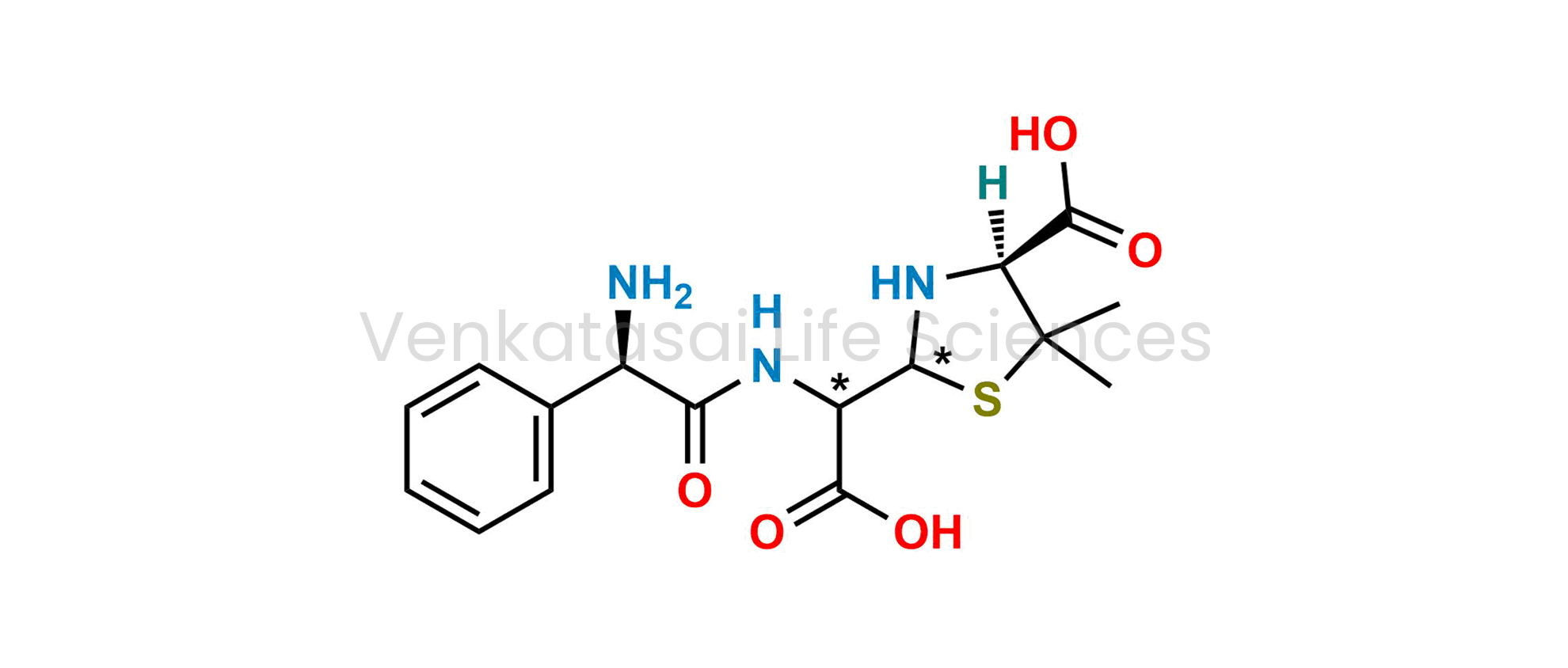 (4S)-2-[[[(2R)-2-amino-2-phenylacetyl]amino]carboxymethyl]-5,5-dimethyl-1,3-thiazolidine-4-carboxylic acid (as per EP);  (4S)-2-{[(R)-2-Amino-2-phenylacetamido]methyl}-5,5-dimethylthiazolidine-4-carboxylic acid (as per USP)