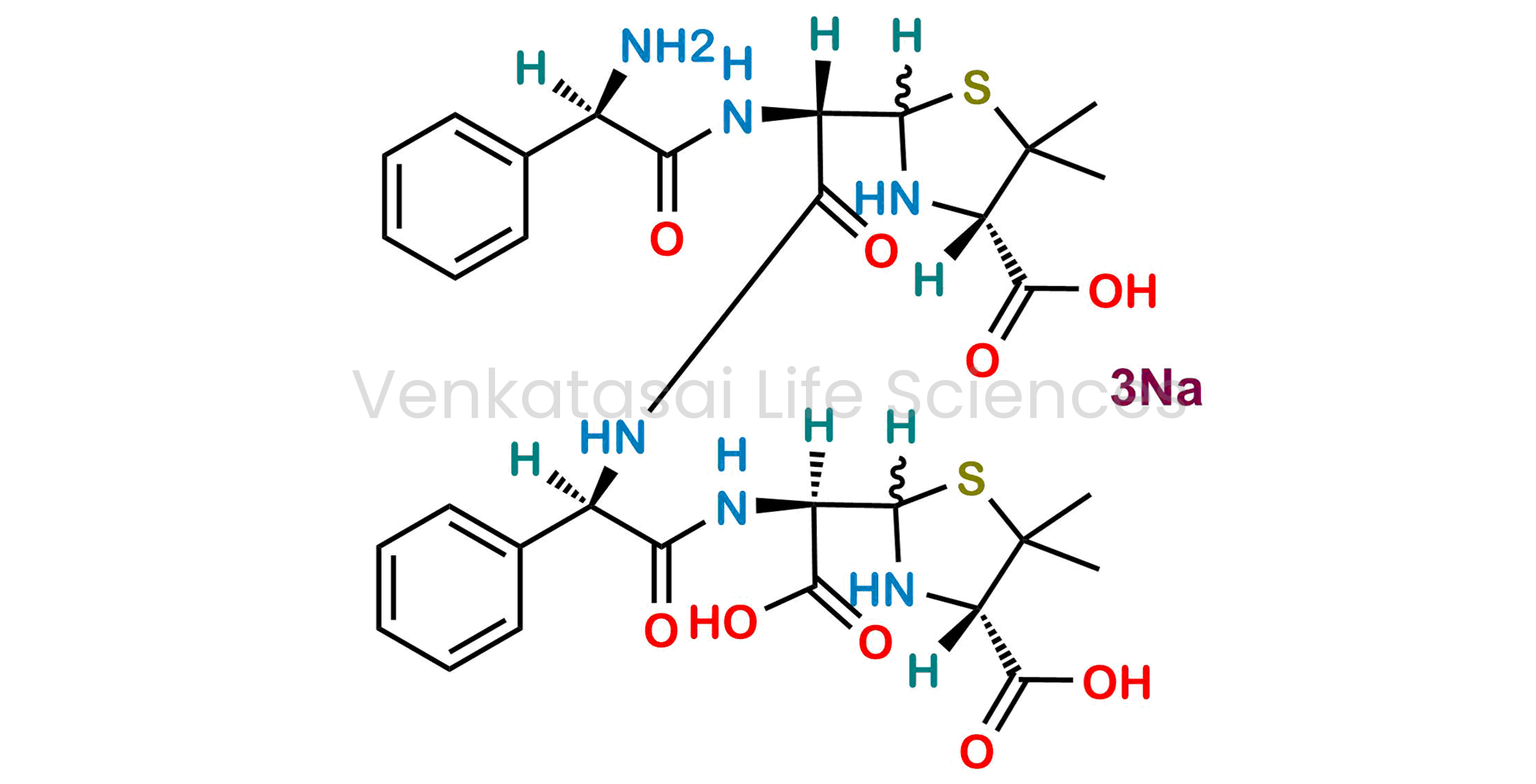 (4S)-2-(1-((R)-2-amino-2-phenylacetamido)-2-(((1R)-2-(((1R)-carboxy((4S)-4-carboxy-5,5-dimethylthiazolidin-2-yl)methyl)amino)-2-oxo-1-phenylethyl)amino)-2-oxoethyl)-5,5-dimethylthiazolidine-4-carboxylic acid, Trisodium salt.