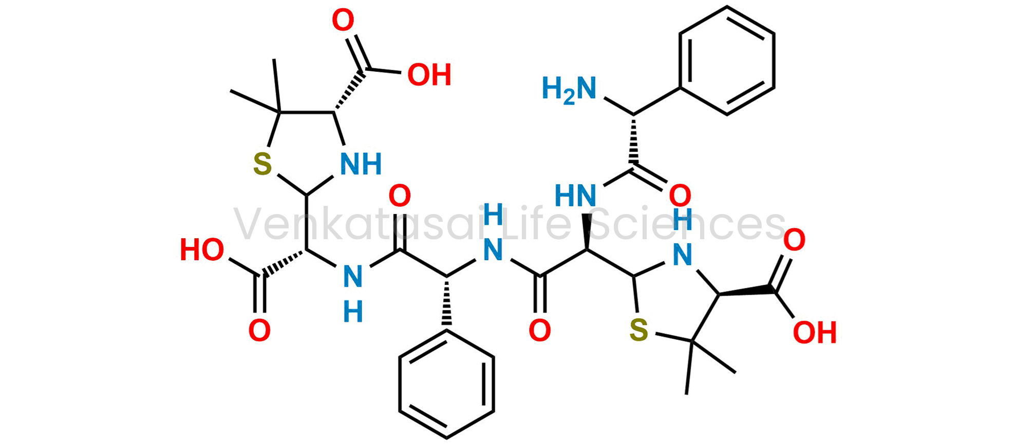 (4S)-2-((1R)-1-((R)-2-amino-2-phenylacetamido)-2-(((1R)-2-(((1R)-carboxy((4S)-4-carboxy-5,5-dimethylthiazolidin-2-yl)methyl)amino)-2-oxo-1-phenylethyl)amino)-2-oxoethyl)-5,5-dimethylthiazolidine-4-carboxylic acid