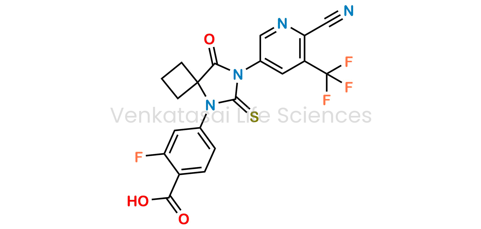 4-(7-(6-cyano-5-(trifluoromethyl)pyridin-3-yl)-8-oxo-6-thioxo-5,7-diazaspiro[3,4]octan-5-yl)-2-fluorobenzoic acid
