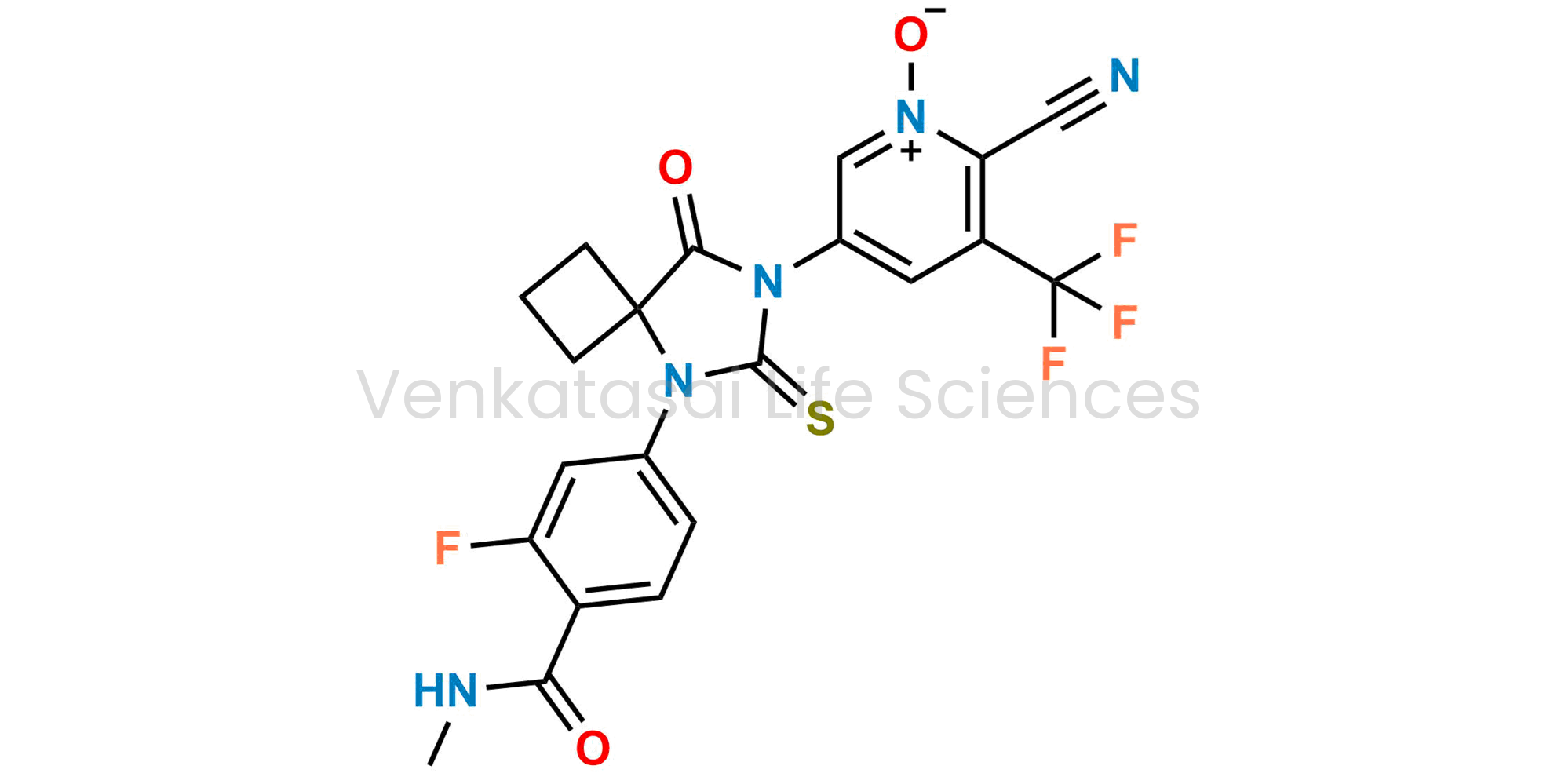2-Cyano-5-(5-(3-fluoro-4-(methylcarbamoyl)phenyl)-8-oxo-6-thioxo-5,7-diazaspiro[3.4]octan-7-yl)-3-(trifluoromethyl)pyridine 1-oxide