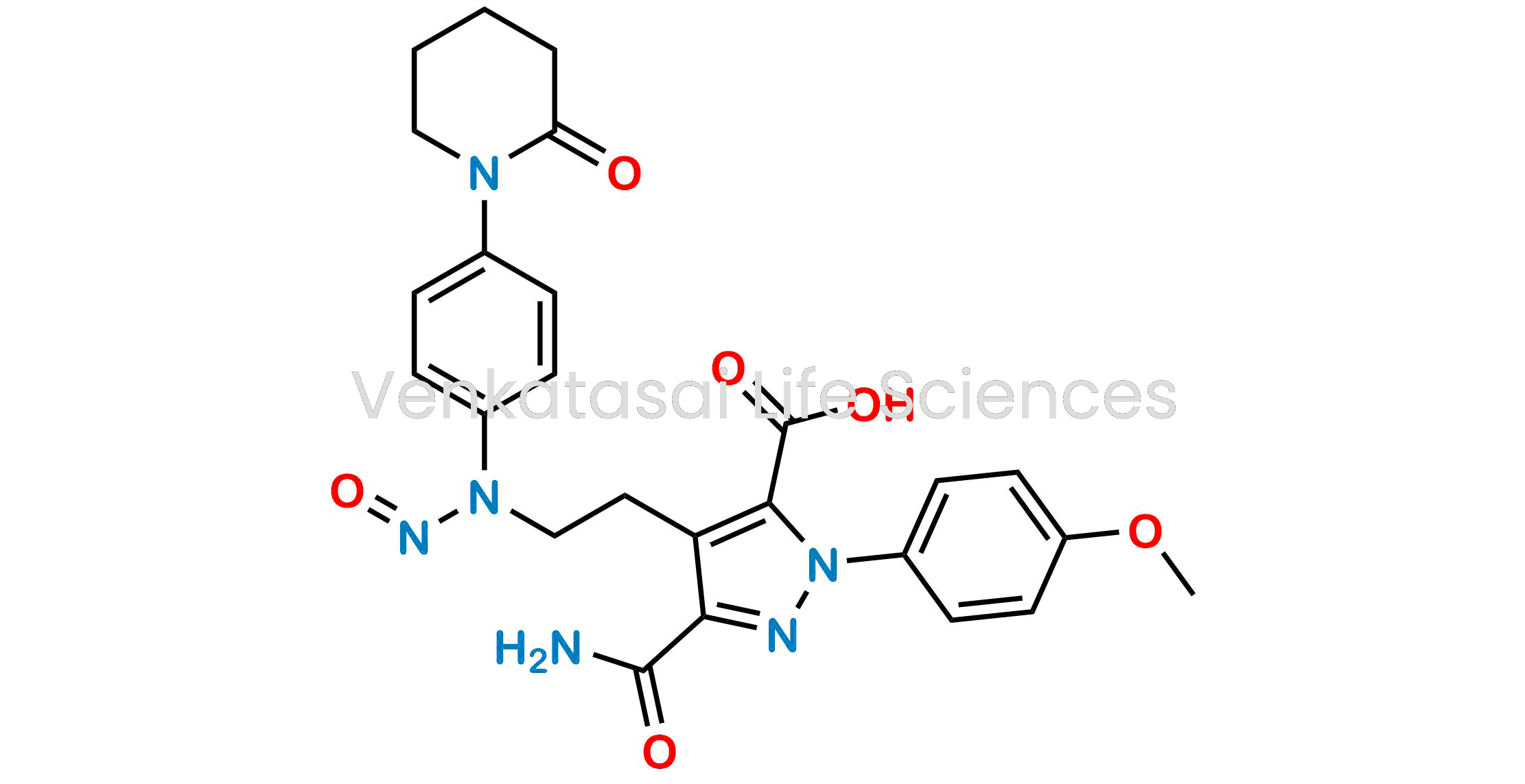 3-Carbamoyl-1-(4-methoxyphenyl)-4-(2-(nitroso(4-(2-oxopiperidin-1-yl)phenyl)amino)ethyl)-1H-pyrazole-5-carboxylic acid