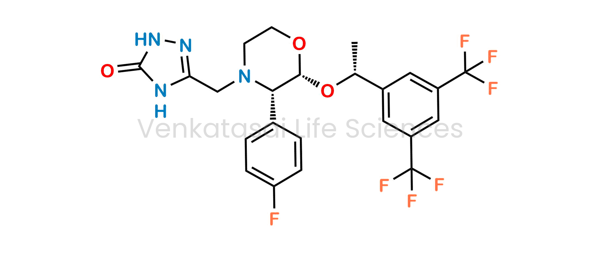 5-[[(2R,3S)-2-[(1R)-1-[3,5-Bis(trifluoromethyl)phenyl]ethoxy]-3-(4-fluorophenyl)morpholin-4-yl]methyl]-1,2-dihydro-3H-1,2,4-triazol-3-one (as per EP) ; (3-[[(2R,3S)-2-[(R)-1-[3,5-Bis(trifluoromethyl)phenyl]ethoxy]-3-(4-fluorophenyl)morpholino]methyl]-1H-1