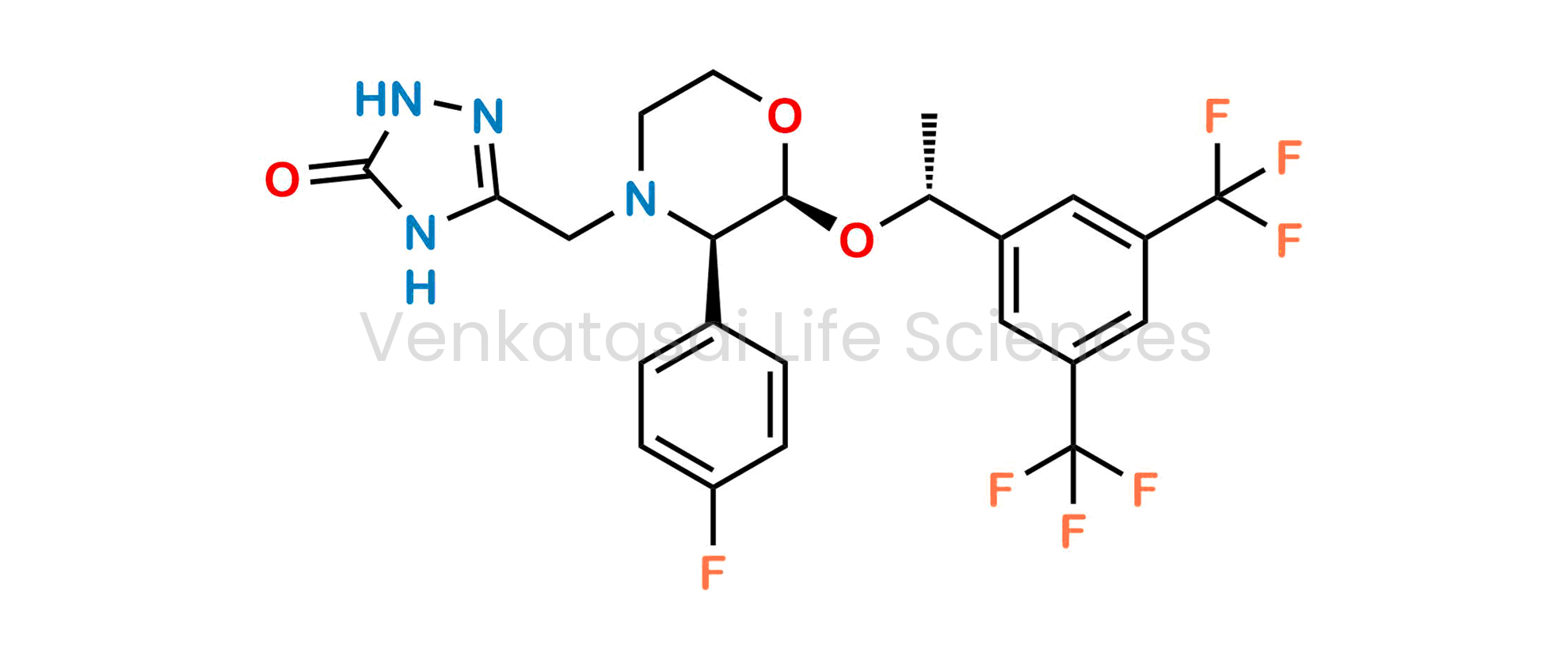 5-([(2S,3R)-2-((R)-1-[3,5-bis(trifluoromethyl)phenyl]ethoxy)-3-(4-fluoro phenyl)morpholino]methyl)-1H-1,2,4-triazol-3(2H)-one?