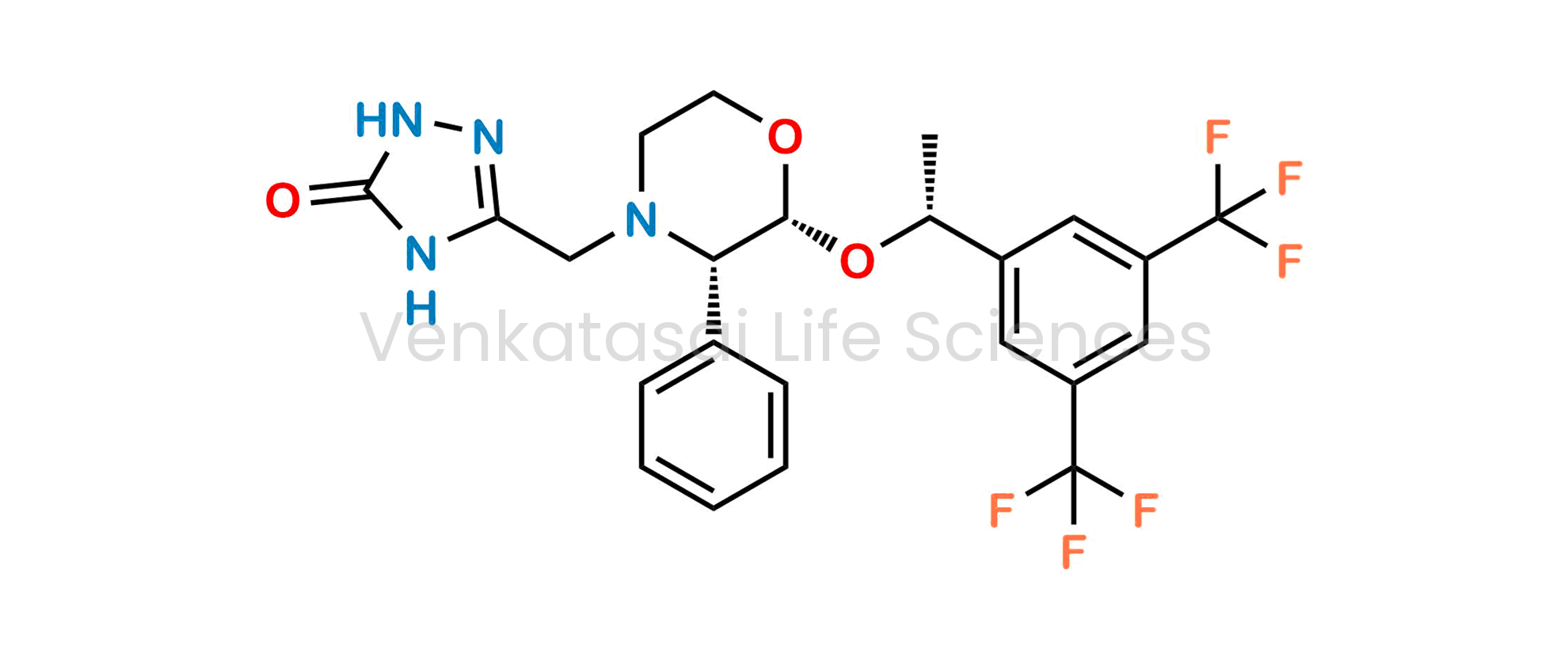 ?5-[[(2R,3S)-2-[(1R)-1-[3,5-Bis(trifluoromethyl)phenyl]ethoxy]-3-phenylmorpholin-4-yl]methyl]-1,2-dihydro-3H-1,2,4-triazol-3-one (as per EP) ; (5-{[(2R,3S)-2-{(R)-1-[3,5-Bis(trifluoromethyl)phenyl]ethoxy}-3-phenylmorpholino]methyl}-2H-1,2,4-triazol-3(4H)-