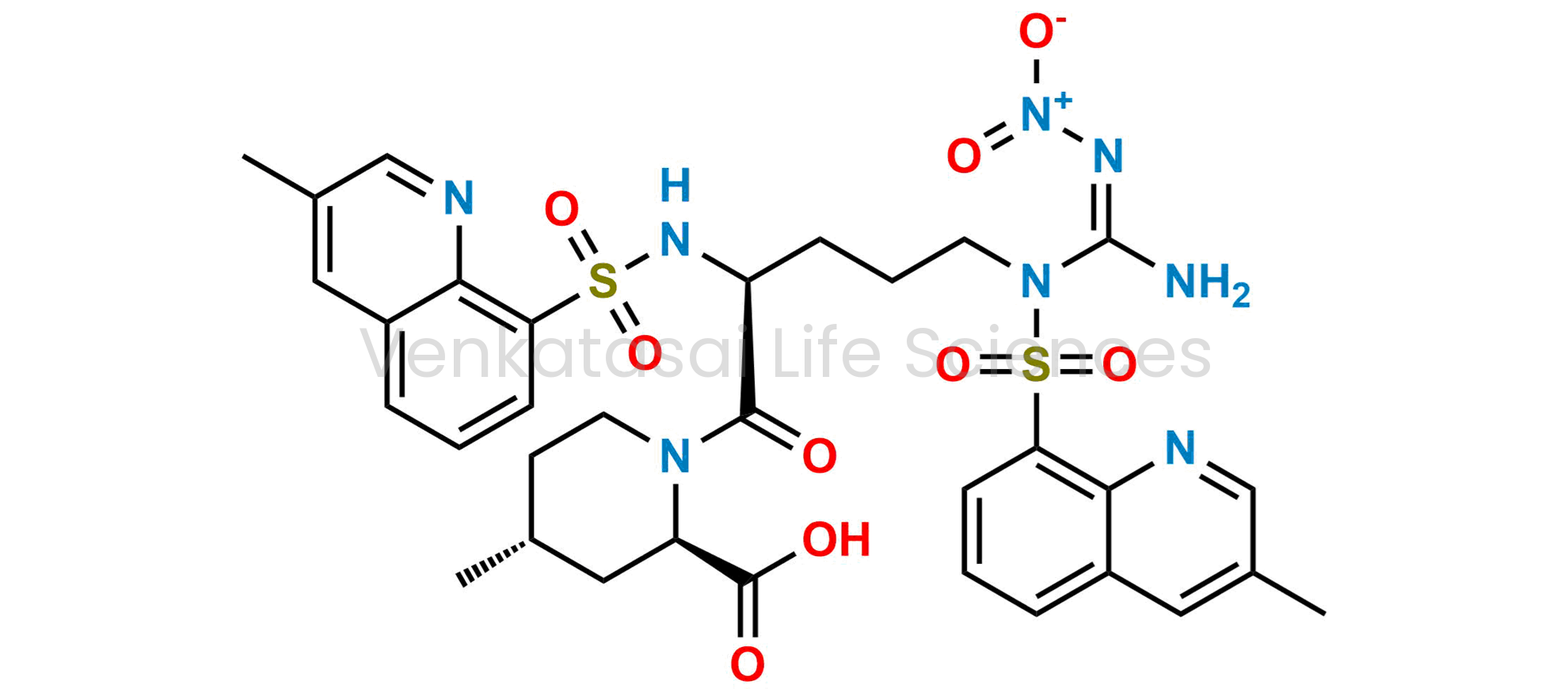 (2R,4R)-4-Methyl-1-((S)-5-(3-methyl-N-((Z)-N?-nitrocarbamimidoyl)quinoline-8-sulfonamido)-2-(3-methylquinoline-8-sulfonamido)pentanoyl)piperidine-2-carboxylic acid