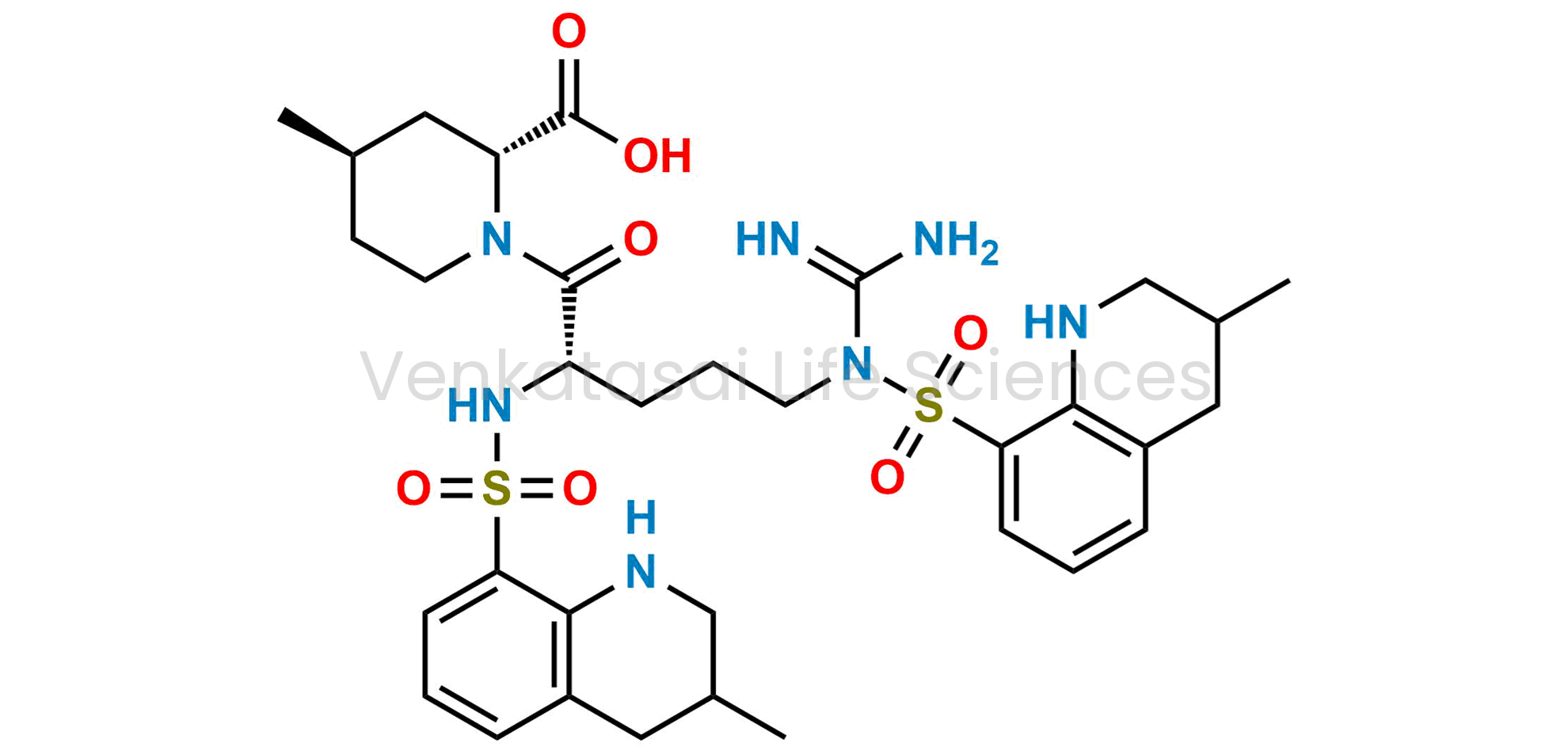 (2R, 4R)-1-((2S)-5-(N-Carbamimidoyl-3-methyl-1,2,3,4-tetrahydroquinoline-8-sulfonamido)-2-(3-methyl-1,2,3,4-tetrahydroquinoline-8-sulfonamido)pentanoyl)-4-methyl piperidin-2-carboxylic acid