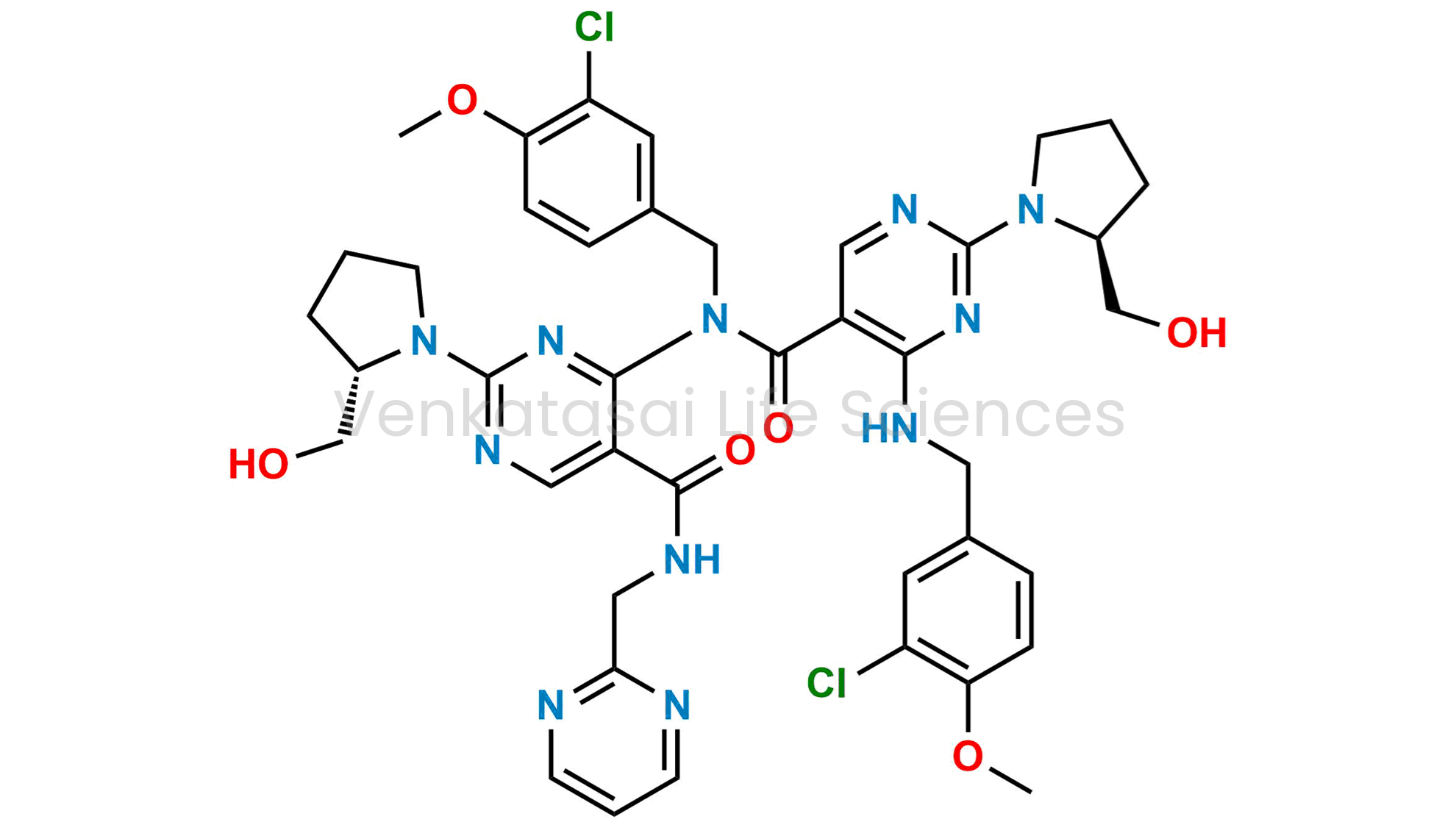 N-(3-chloro-4-methoxybenzyl)-4-((3-chloro-4-methoxybenzyl)amino)-2-((S)-2-(hydroxymethyl)pyrrolidin-1-yl)-N-(2-((S)-2-(hydroxymethyl)pyrrolidin-1-yl)-5-((pyrimidin-2-ylmethyl)carbamoyl)pyrimidin-4-yl)pyrimidine-5-carboxamide