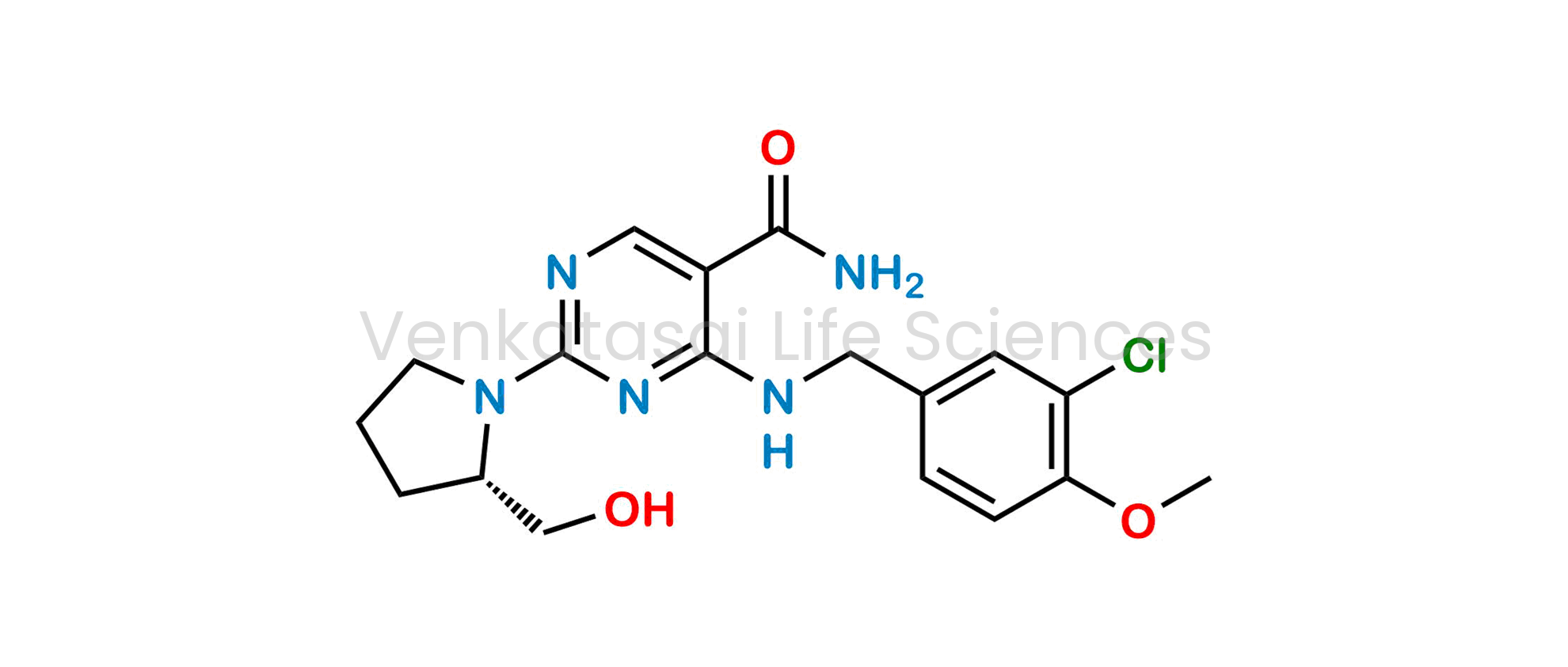 (S)-4-((3-chloro-4-methoxybenzyl)amino)-2-(2-(hydroxymethyl)pyrrolidin-1-yl)pyrimidine-5-carboxamide