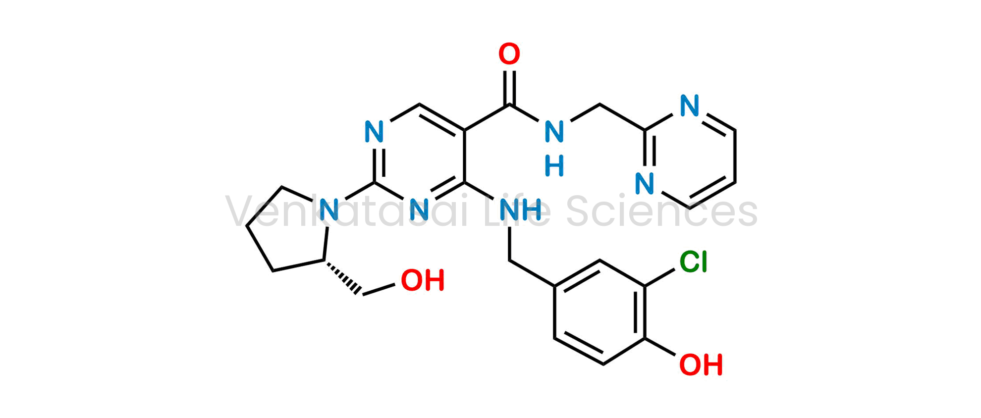 (S)-4-((3-chloro-4-hydroxybenzyl)amino)-2-(2-(hydroxymethyl)pyrrolidin-1-yl)-N-(pyrimidin-2-ylmethyl)pyrimidine-5-carboxamide