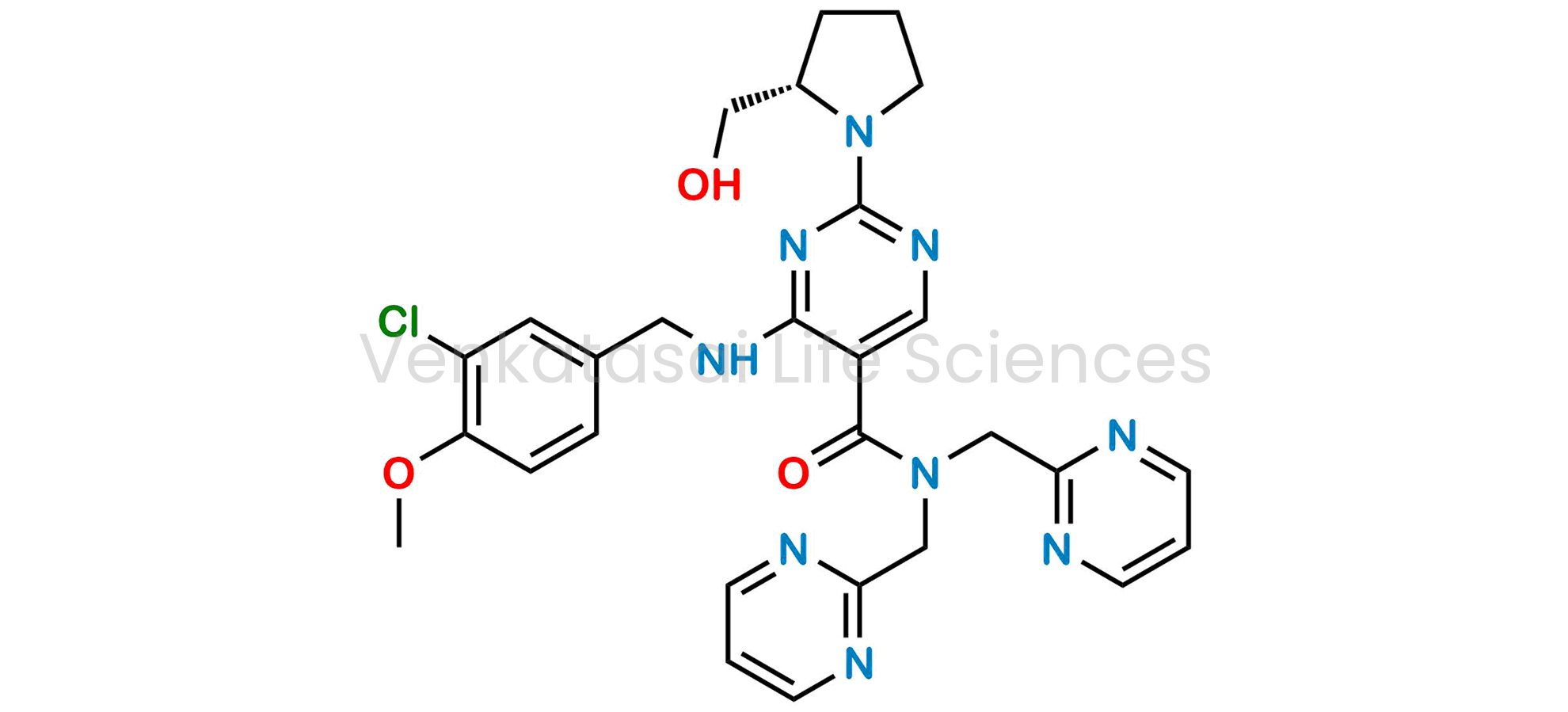 (S)-4-((3-chloro-4-methoxybenzyl)amino)-2-(2-(hydroxymethyl)pyrrolidin-1-yl)-N,N-bis(pyrimidin-2-ylmethyl)pyrimidine-5-carboxamide