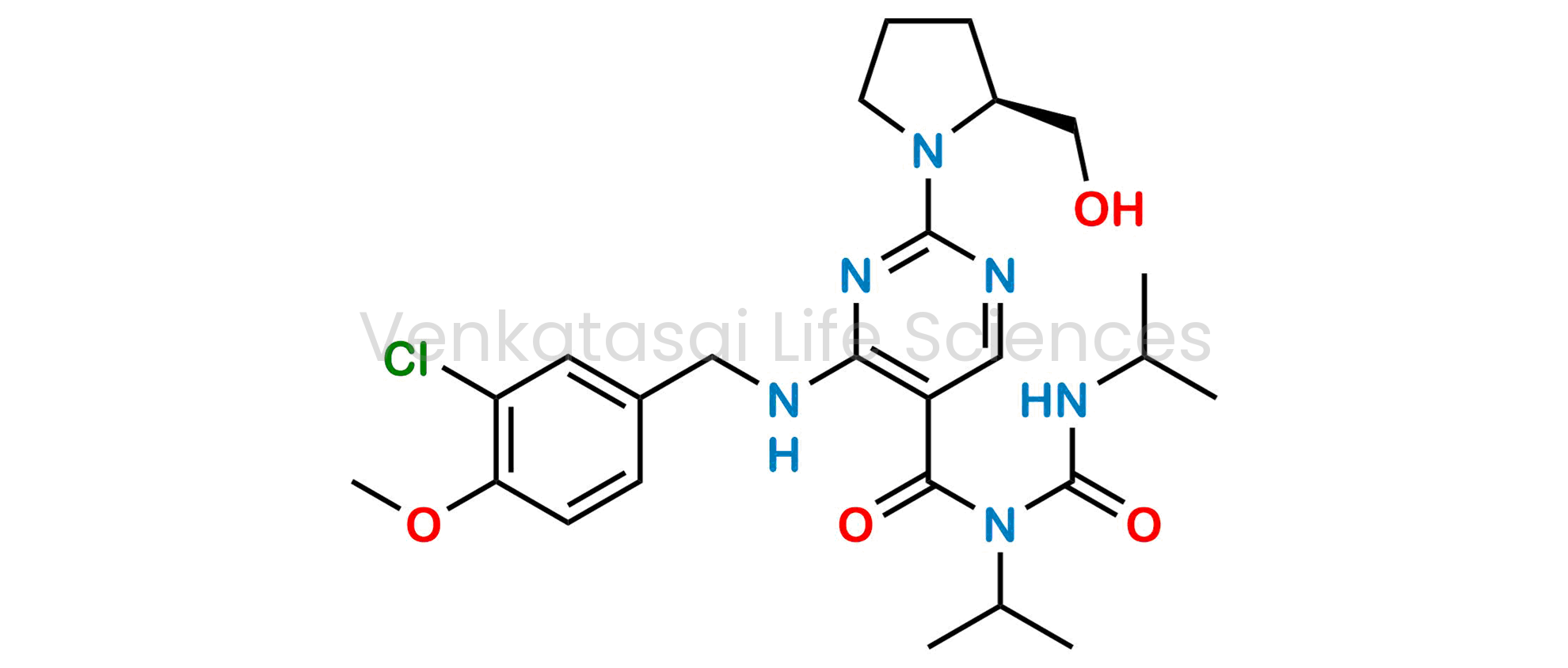 (S)-4-((3-chloro-4-methoxybenzyl)amino)-2-(2-(hydroxymethyl)pyrrolidin-1-yl)-N-isopropyl-N-(isopropylcarbamoyl)pyrimidine-5-carboxamide