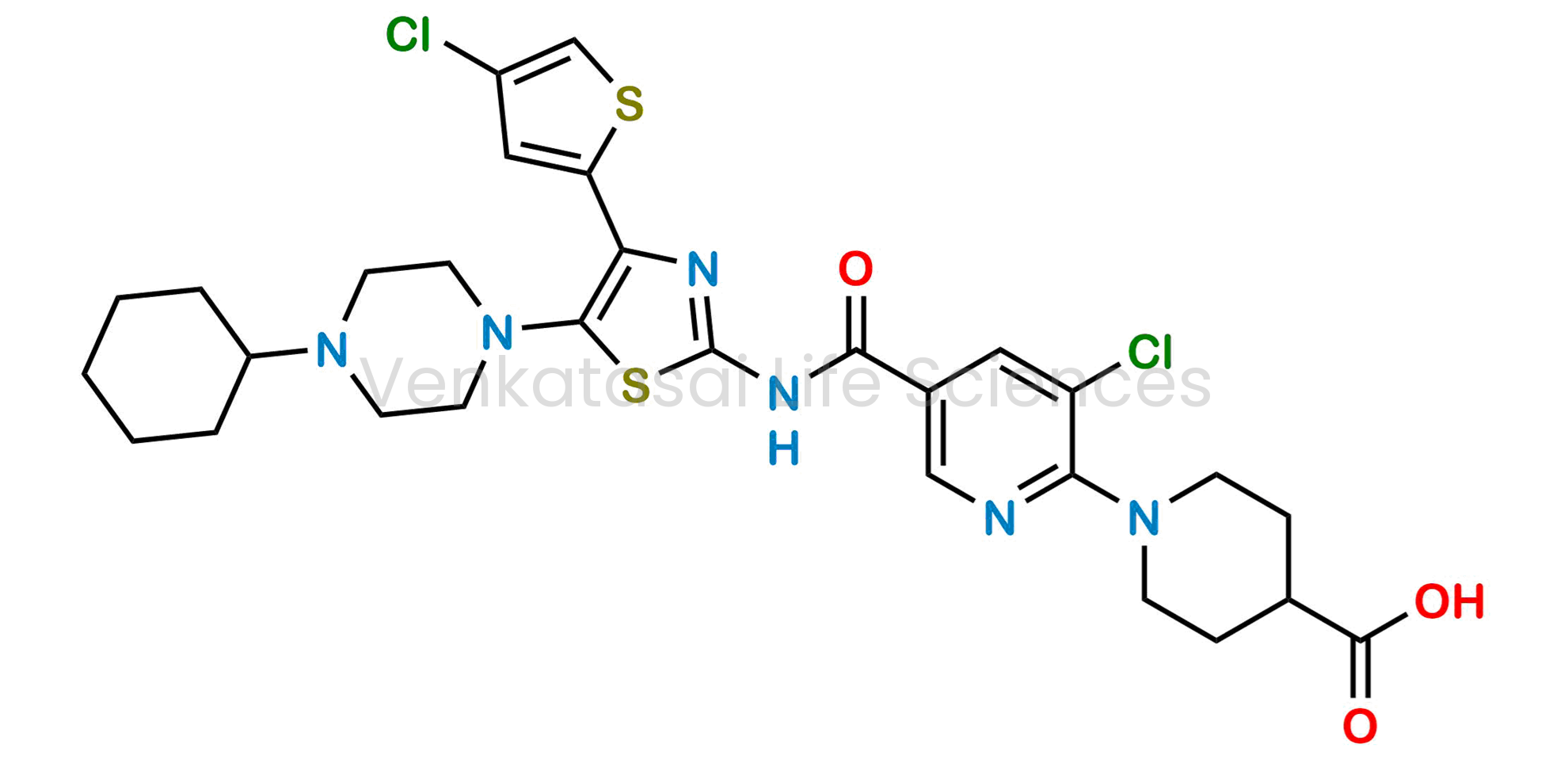 1-(3-chloro-5-((4-(4-chlorothiophen-2-yl)-5-(4-cyclohexylpiperazin-1-yl)thiazol-2-yl)carbamoyl)pyridin-2-yl)piperidine-4-carboxylic acid