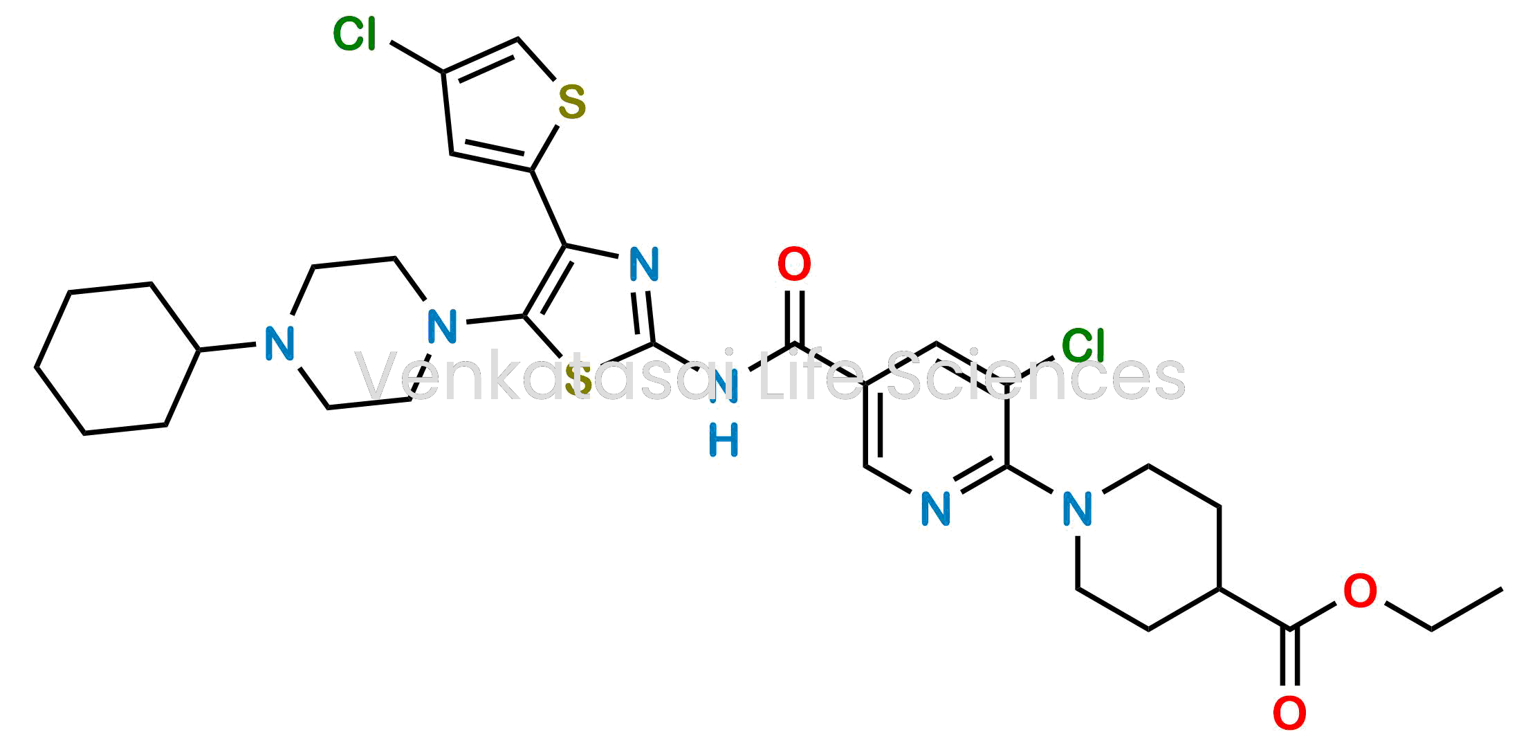 Ethyl 1-(3-chloro-5-((4-(4-chlorothiophen-2-yl)-5-(4-cyclohexylpiperazin-1-yl)thiazol-2-yl)carbamoyl)pyridin-2-yl)piperidine-4-carboxylate