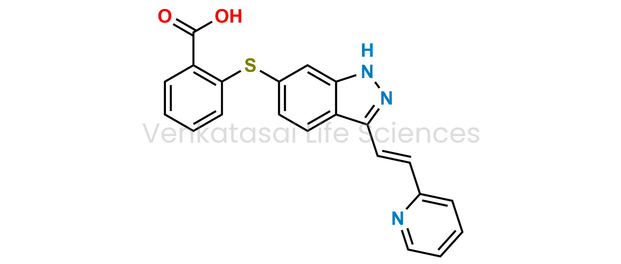 2-[[3-[(1E)-2-(2-Pyridinyl)ethenyl]-1H-indazol-6-yl]thio]benzoic acid ;