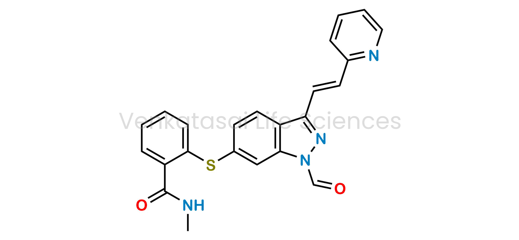 N-Methyl-2-[[3-[(1E)-2-(2-pyridinyl)ethenyl]-1-formyl-indazol-6-yl]sulfanyl]-benzamide