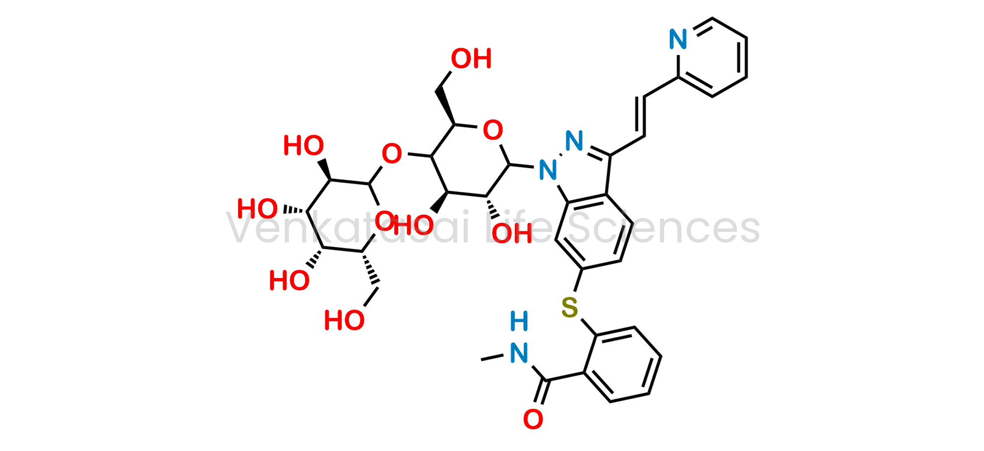 2-((1-((3R,4R,6R)-3,4-dihydroxy-6-(hydroxymethyl)-5-(((3R,4S,5R,6R)-3,4,5-trihydroxy-6-(hydroxymethyl)tetrahydro-2H-pyran-2-yl)oxy)tetrahydro-2H-pyran-2-yl)-3-((E)-2-(pyridin-2-yl)vinyl)-1H-indazol-6-yl)thio)-N-methylbenzamide