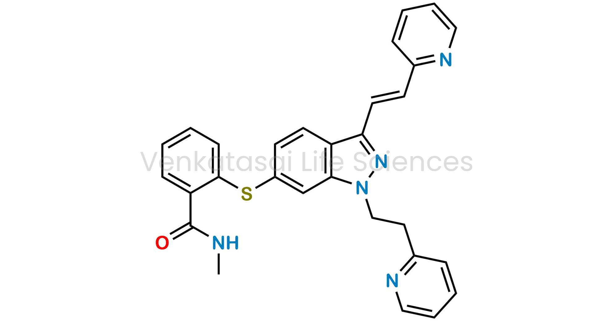 (E)-N-methyl-2-((1-(2-(pyridin-2-yl)ethyl)-3-(2-(pyridin-2-yl)vinyl)-1H-indazol-6-yl)thio)benzamide