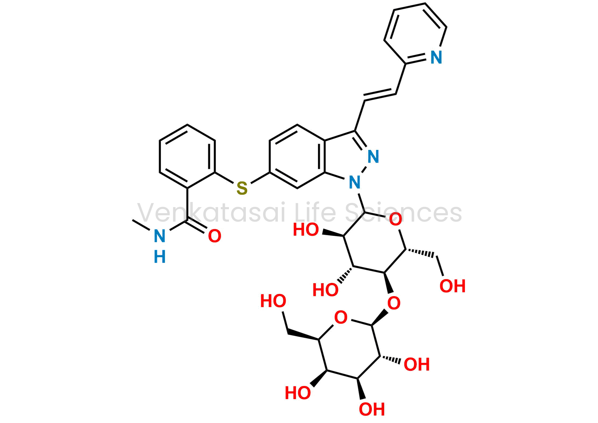 2-((1-((3R,4R,5S,6R)-3,4-dihydroxy-6-(hydroxymethyl)-5-(((2S,3R,4S,5R,6R)-3,4,5-trihydroxy-6-(hydroxymethyl)tetrahydro-2H-pyran-2-yl)oxy)tetrahydro-2H-pyran-2-yl)-3-((E)-2-(pyridin-2-yl)vinyl)-1H-indazol-6-yl)thio)-N-methylbenzamide