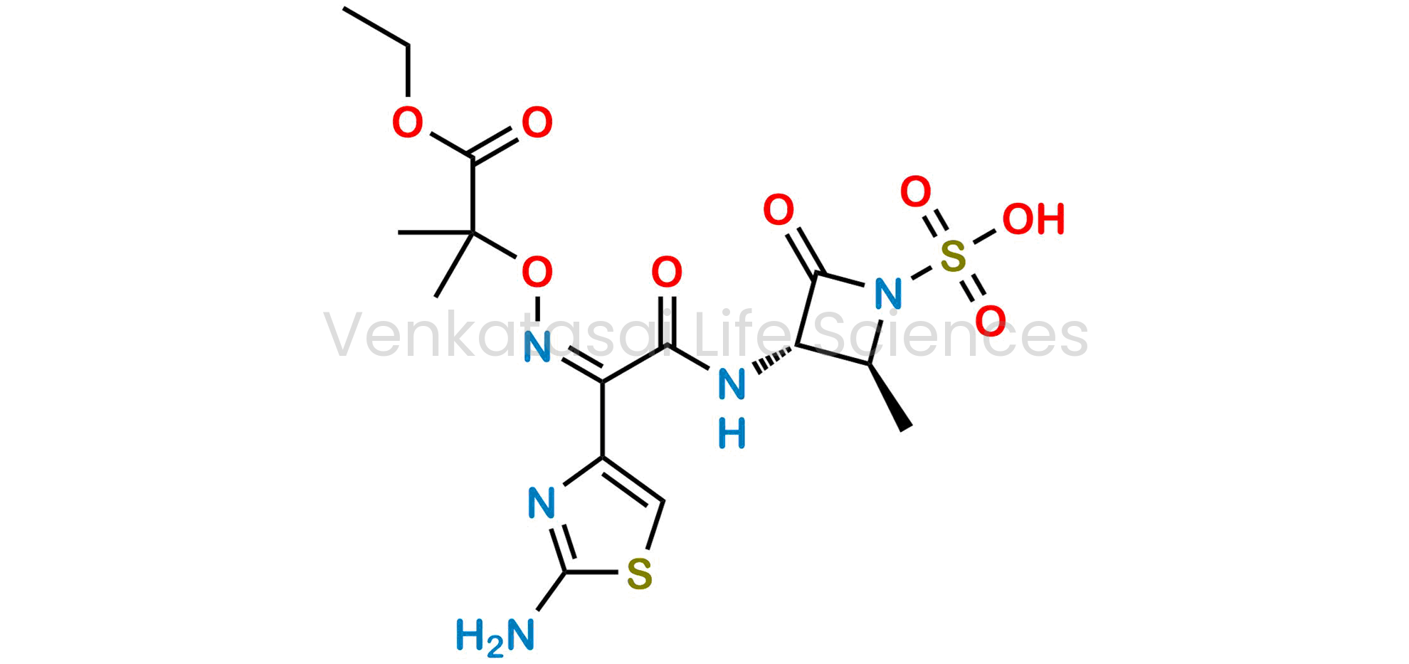 Ethyl (Z)-2-({[(2-amino-4-thiazolyl){[(2S,3S)-2-methyl-4-oxo-1-sulfo-3-azetidinyl]carbamoyl}methylene]amino}oxy)-2-methylpropionate