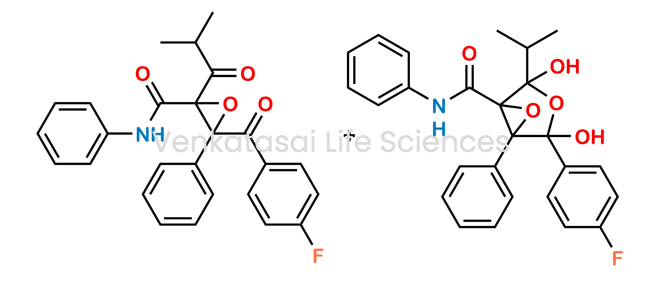 Mixture of (2E, 3E)-3-(4-fluorobenzoyl)-2-(2-methylpropanoyl)-N, 3-diphenyloxirane-2-carboxamide (D1) and (1E, 2E, 4E, 5E)-4-(4-fluorophenyl)-2, 4-dihydroxy-N, 5-diphenyl-2-(propan-2-yl)-3, 6-dioxabicyclo[3.1.0]hexane-1-carboxamide (D2) (as per EP)
