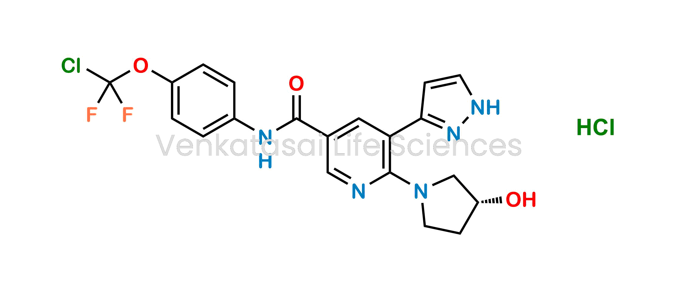 (R)-N-(4-(chlorodifluoromethoxy)phenyl)-6-(3-hydroxypyrrolidin-1-yl)-5-(1H-pyrazol-3-yl)nicotinamide hydrochloride