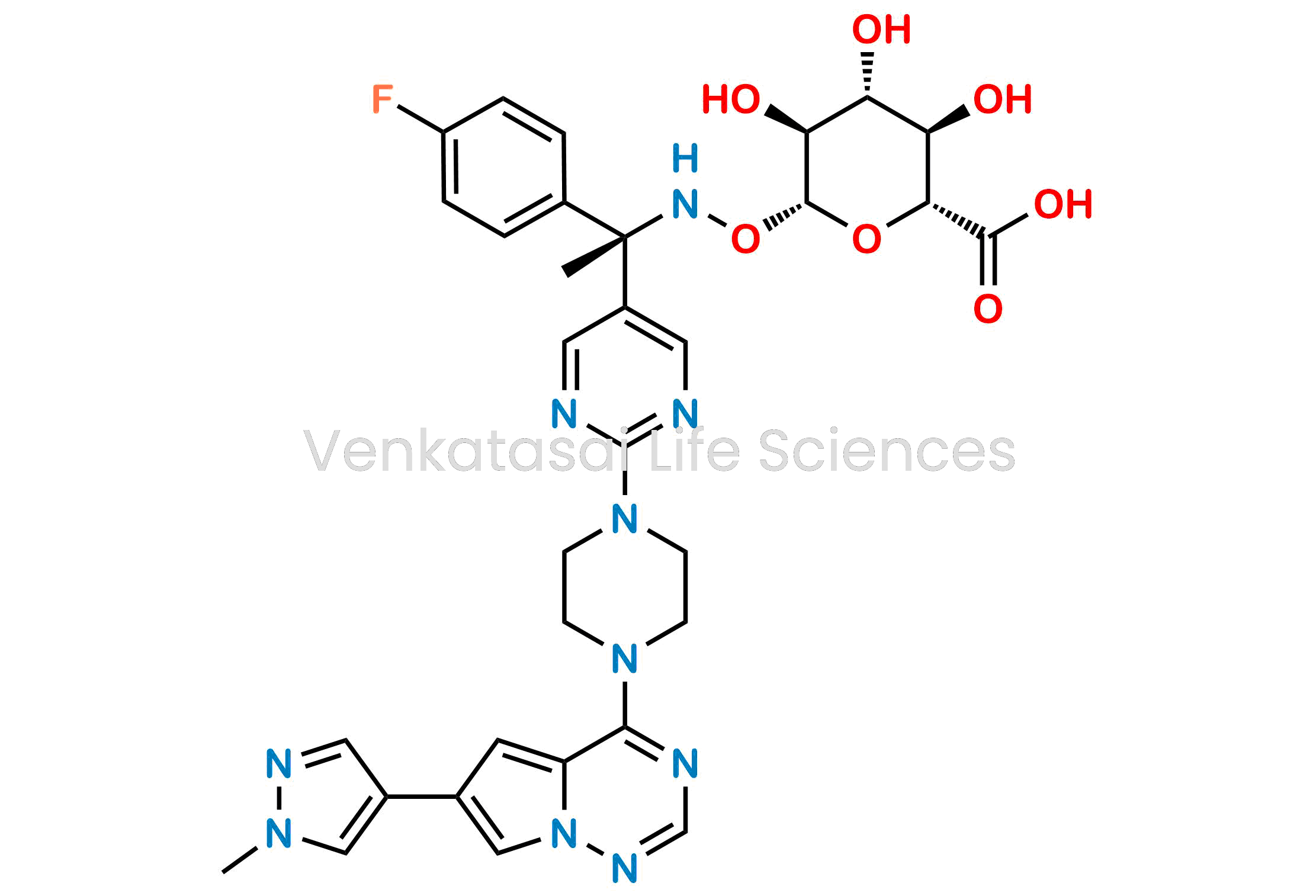 (2R,3R,4R,5S,6R)-6-((((S)-1-(4-Fluorophenyl)-1-(2-(4-(6-(1-methyl-1H-pyrazol-4-yl)pyrrolo[2,1-f][1,2,4]triazin-4-yl)piperazin-1-yl)pyrimidin-5-yl)ethyl)amino)oxy)-3,4,5-trihydroxytetrahydro-2H-pyran-2-carboxylic acid
