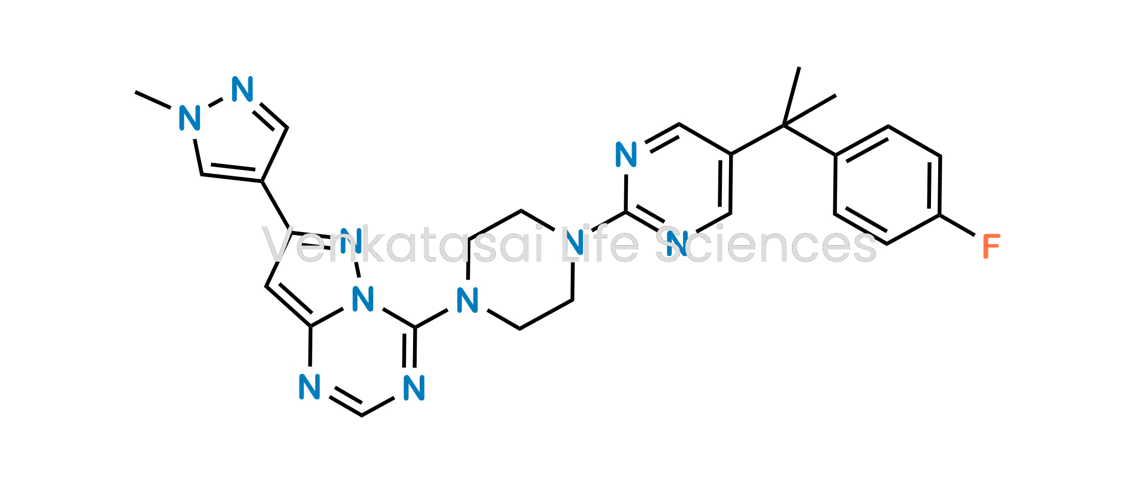4-(4-(5-(2-(4-fluorophenyl)propan-2-yl)pyrimidin-2-yl)piperazin-1-yl)-7-(1-methyl-1H-pyrazol-4-yl)pyrazolo[1,5-a][1,3,5]triazine